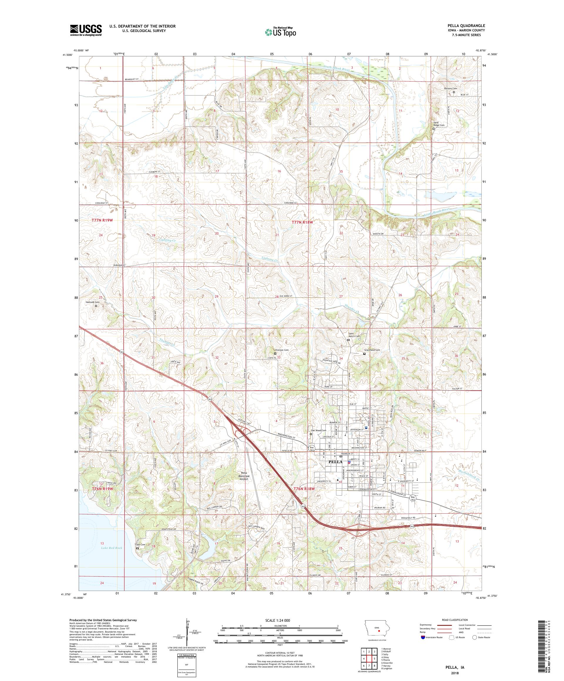 MyTopo Pella, Iowa USGS Quad Topo Map