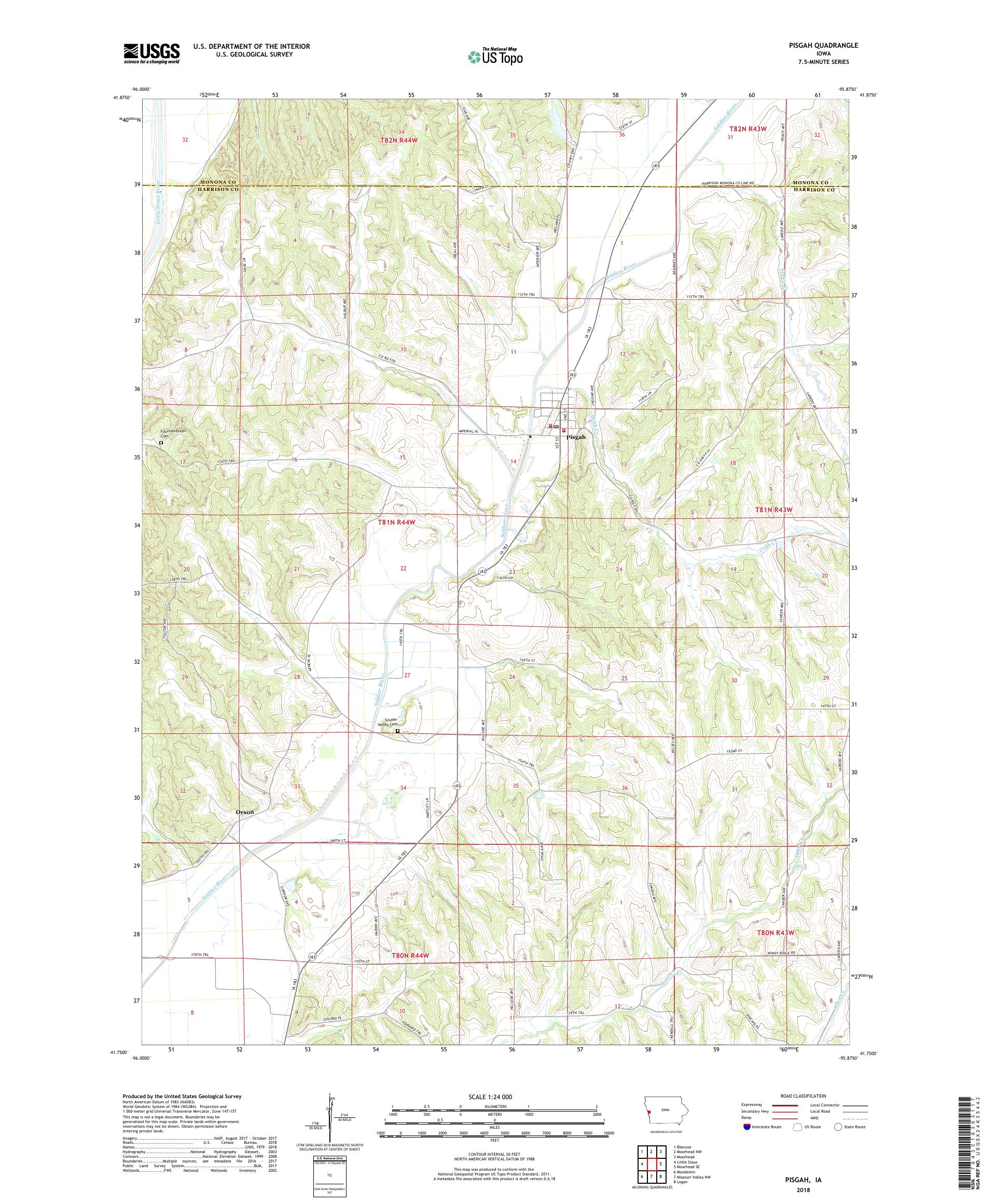 MyTopo Pisgah, Iowa USGS Quad Topo Map