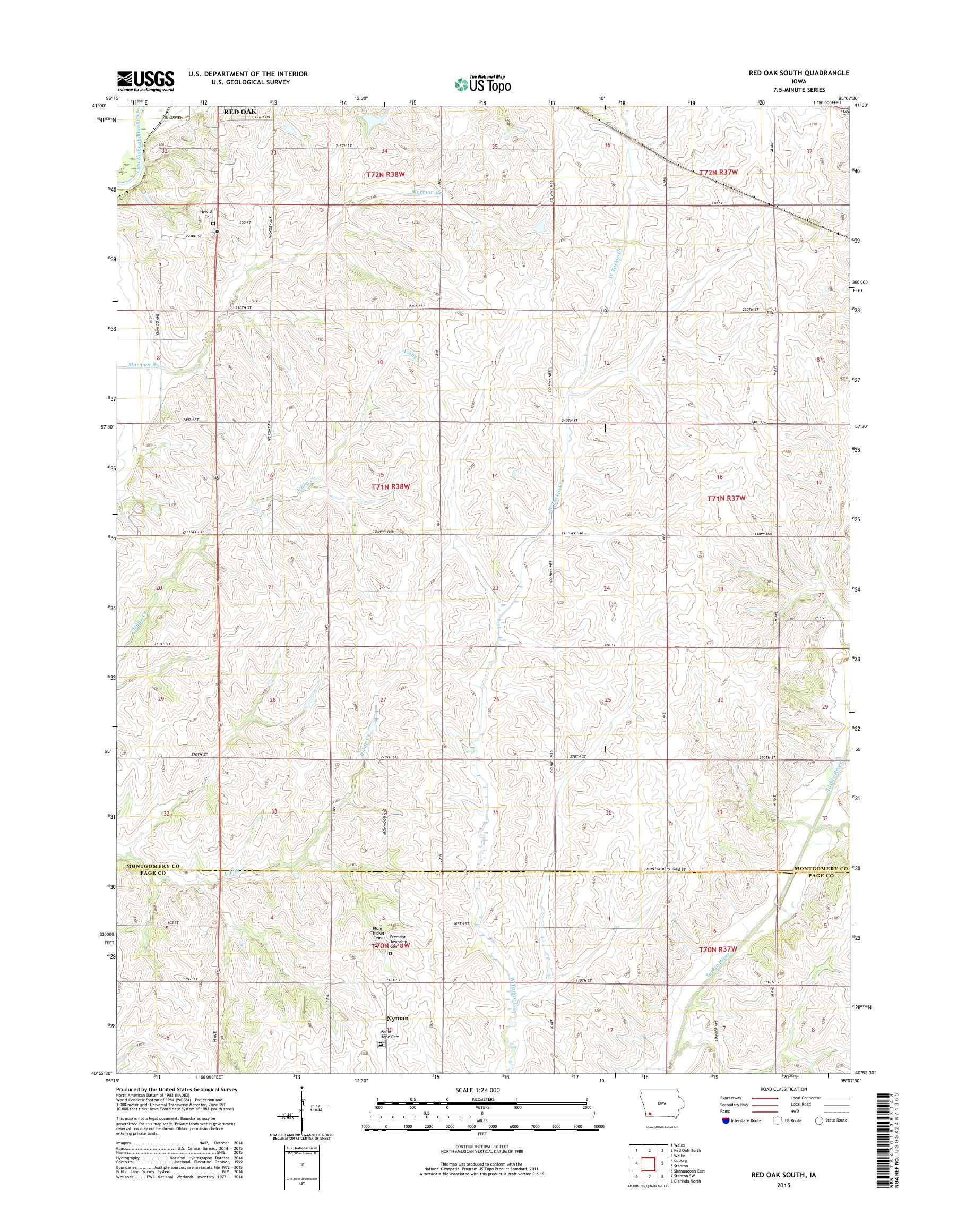 MyTopo Red Oak South, Iowa USGS Quad Topo Map