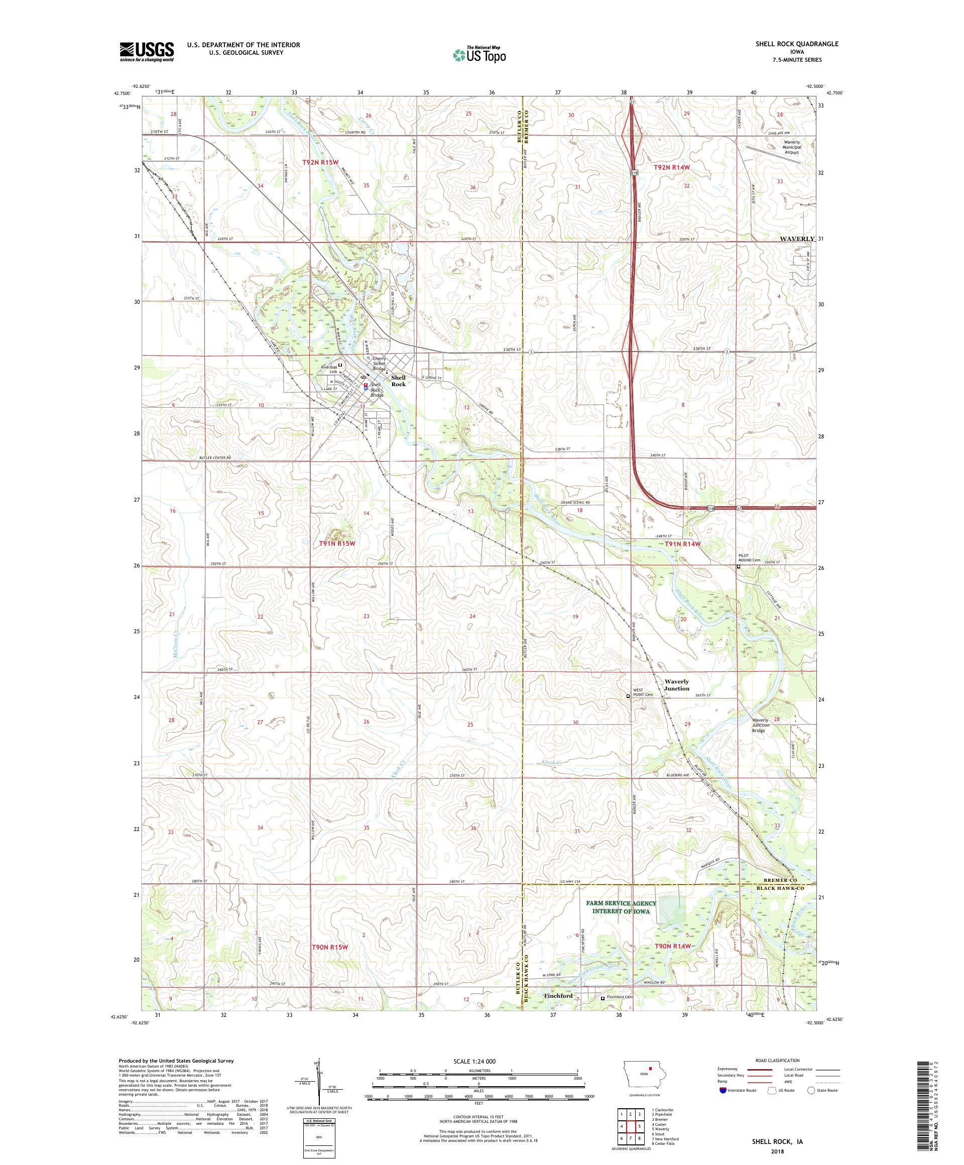 MyTopo Shell Rock, Iowa USGS Quad Topo Map