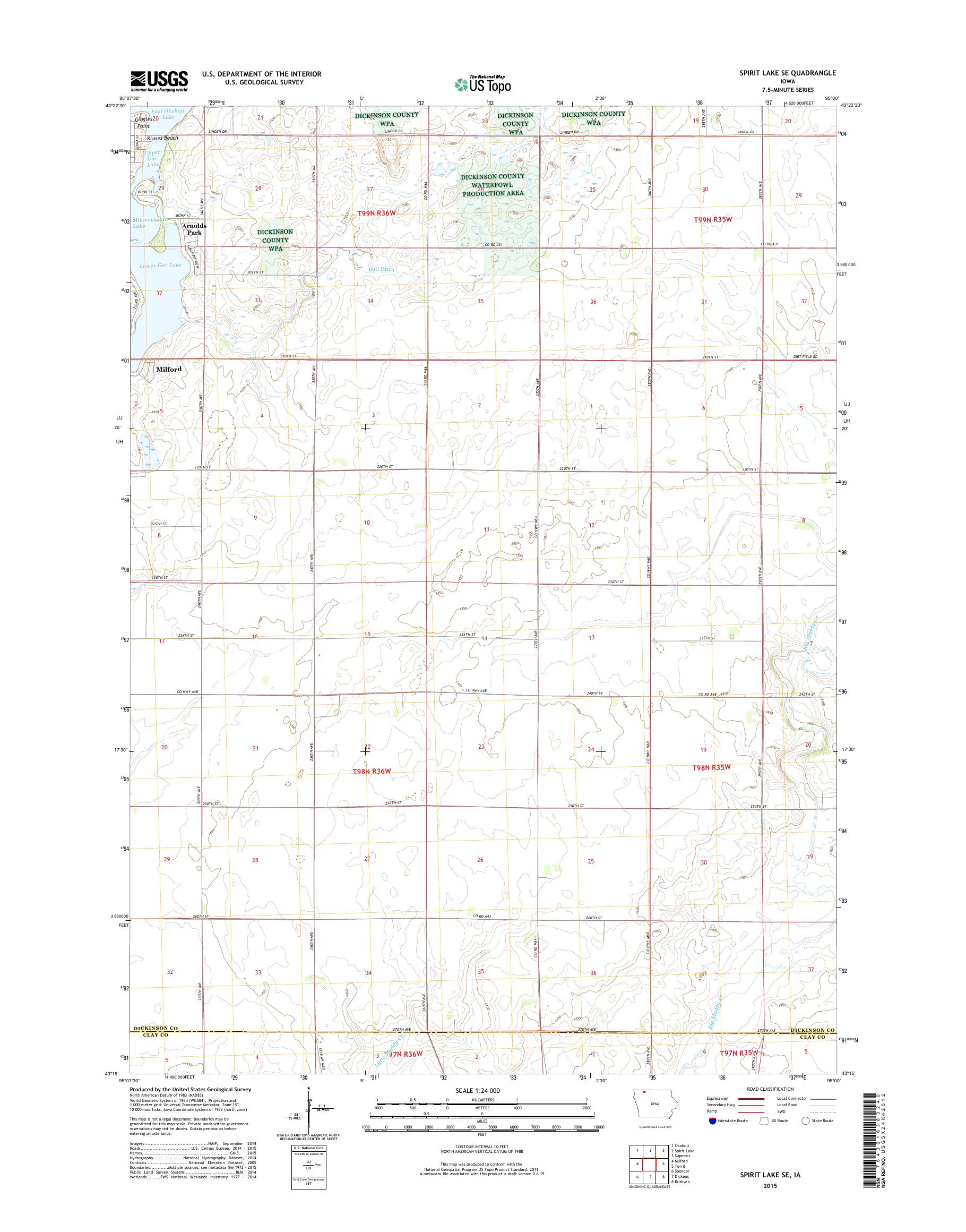 MyTopo Spirit Lake SE, Iowa USGS Quad Topo Map