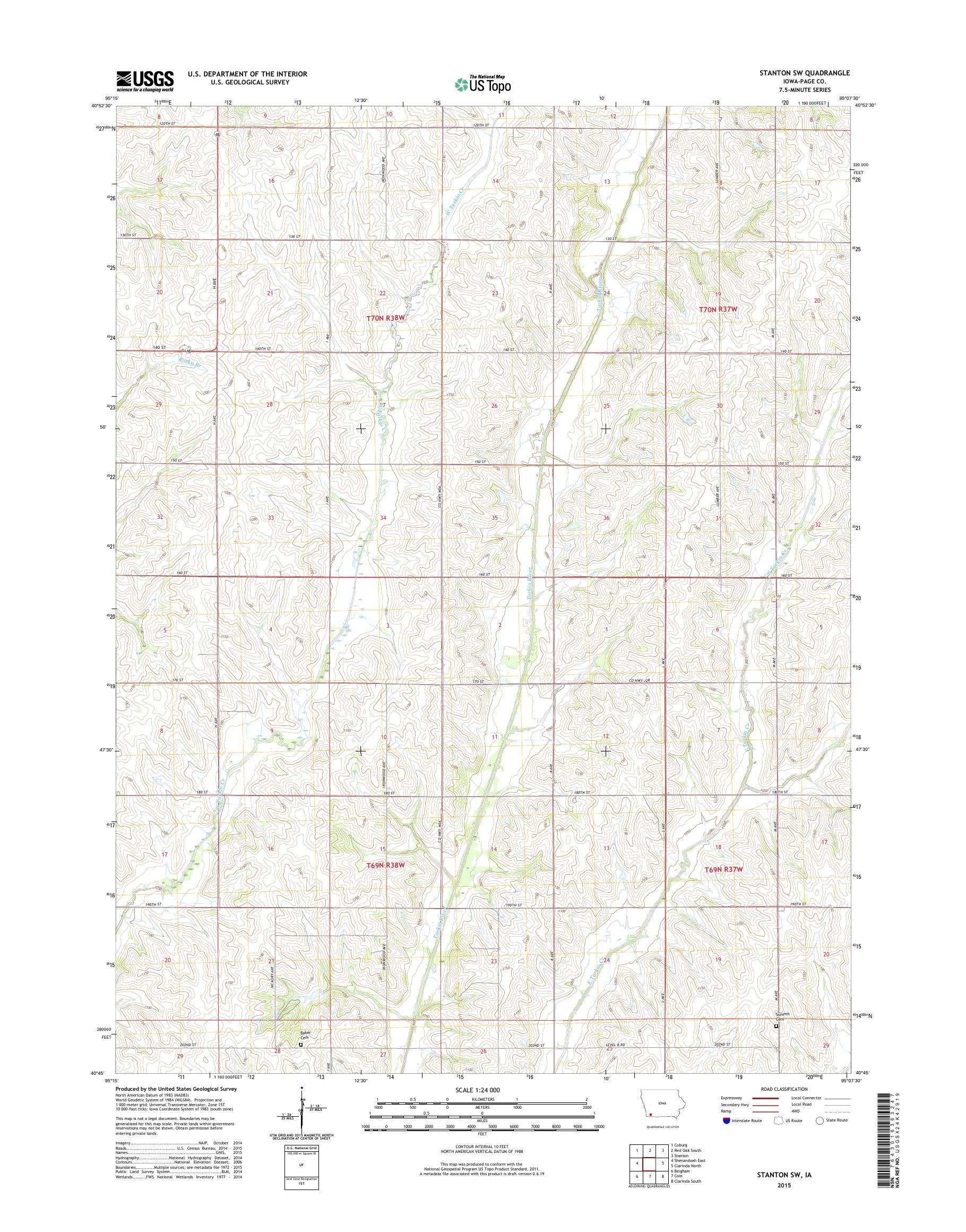 MyTopo Stanton SW, Iowa USGS Quad Topo Map