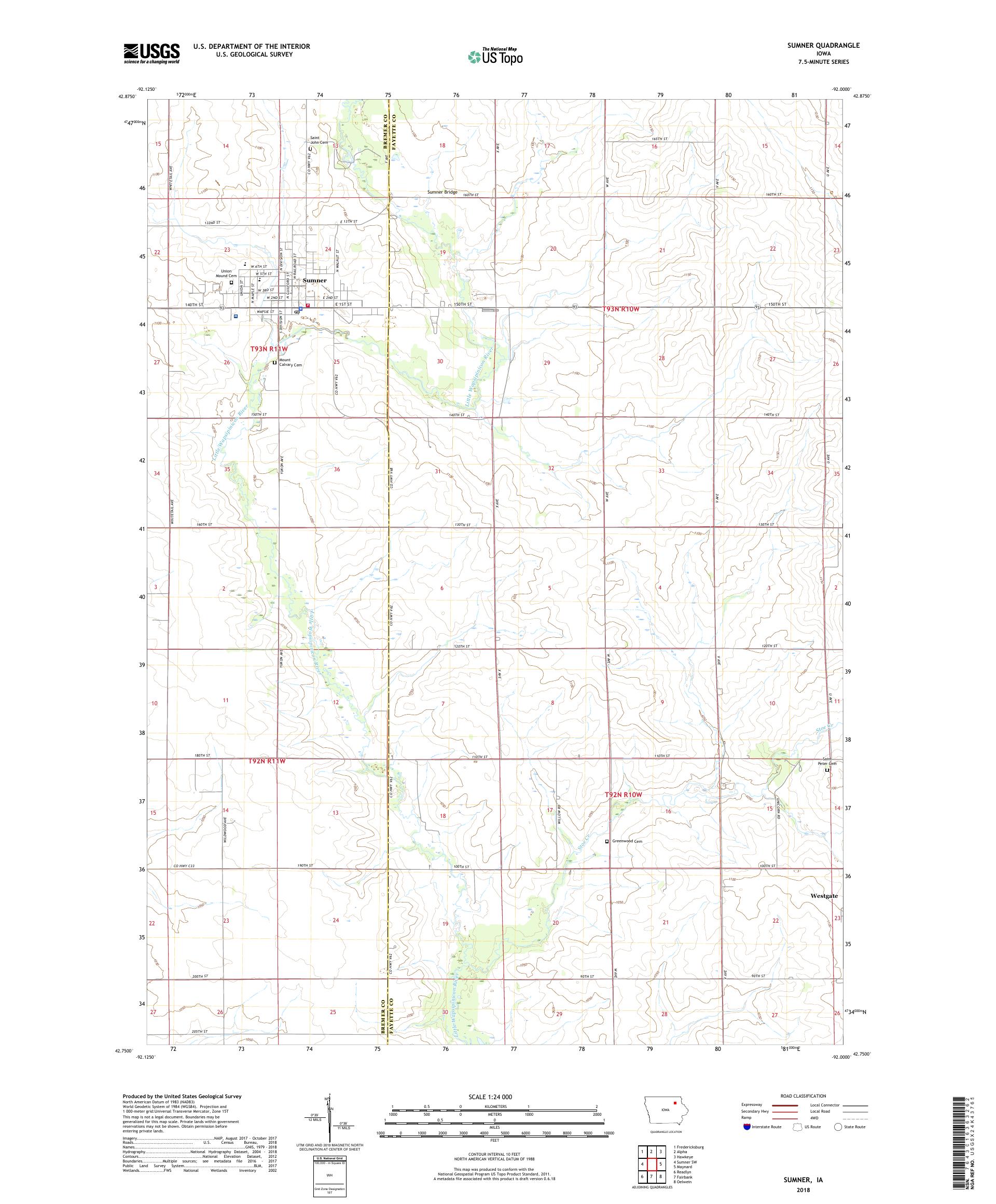 MyTopo Sumner, Iowa USGS Quad Topo Map