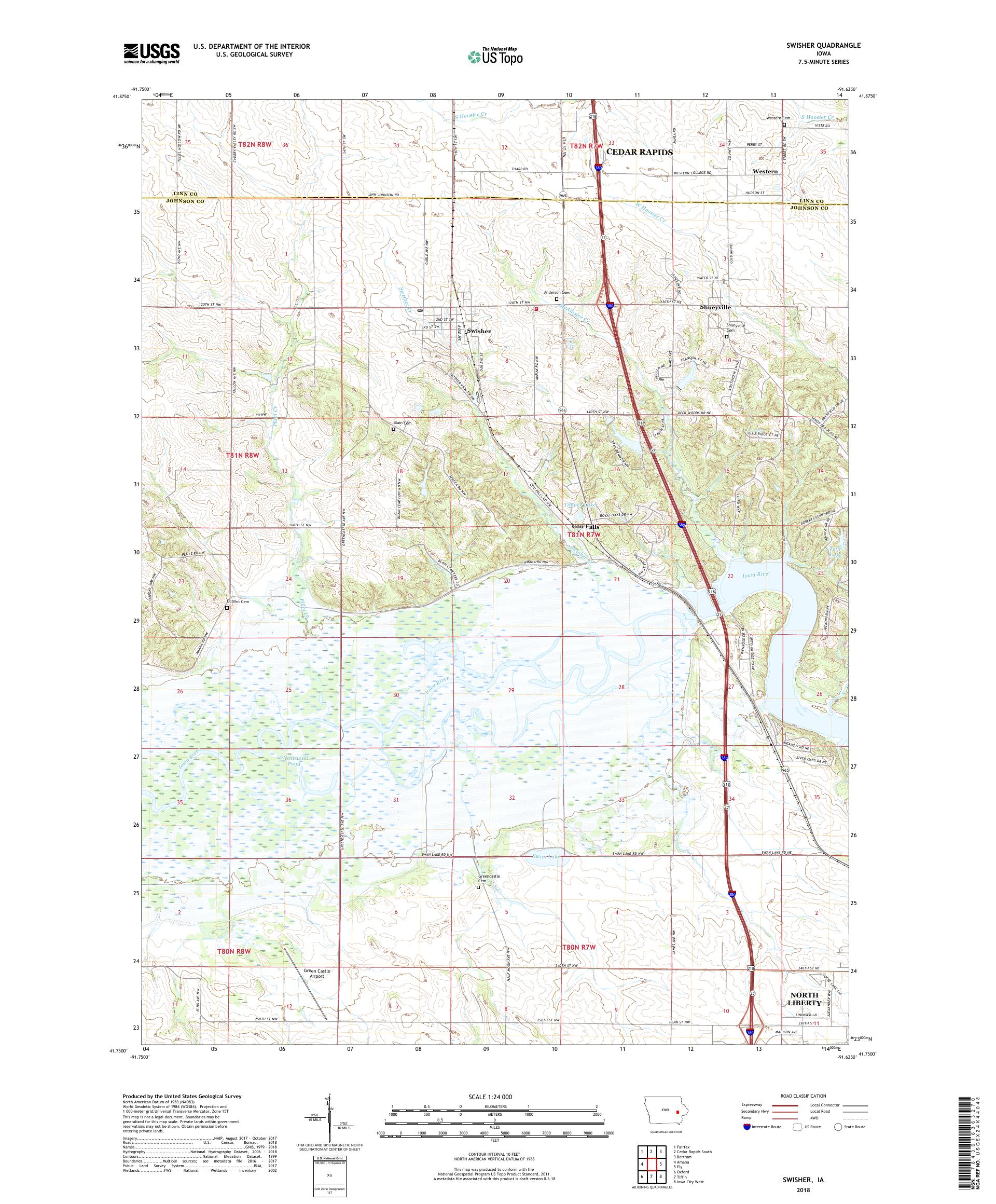MyTopo Swisher, Iowa USGS Quad Topo Map