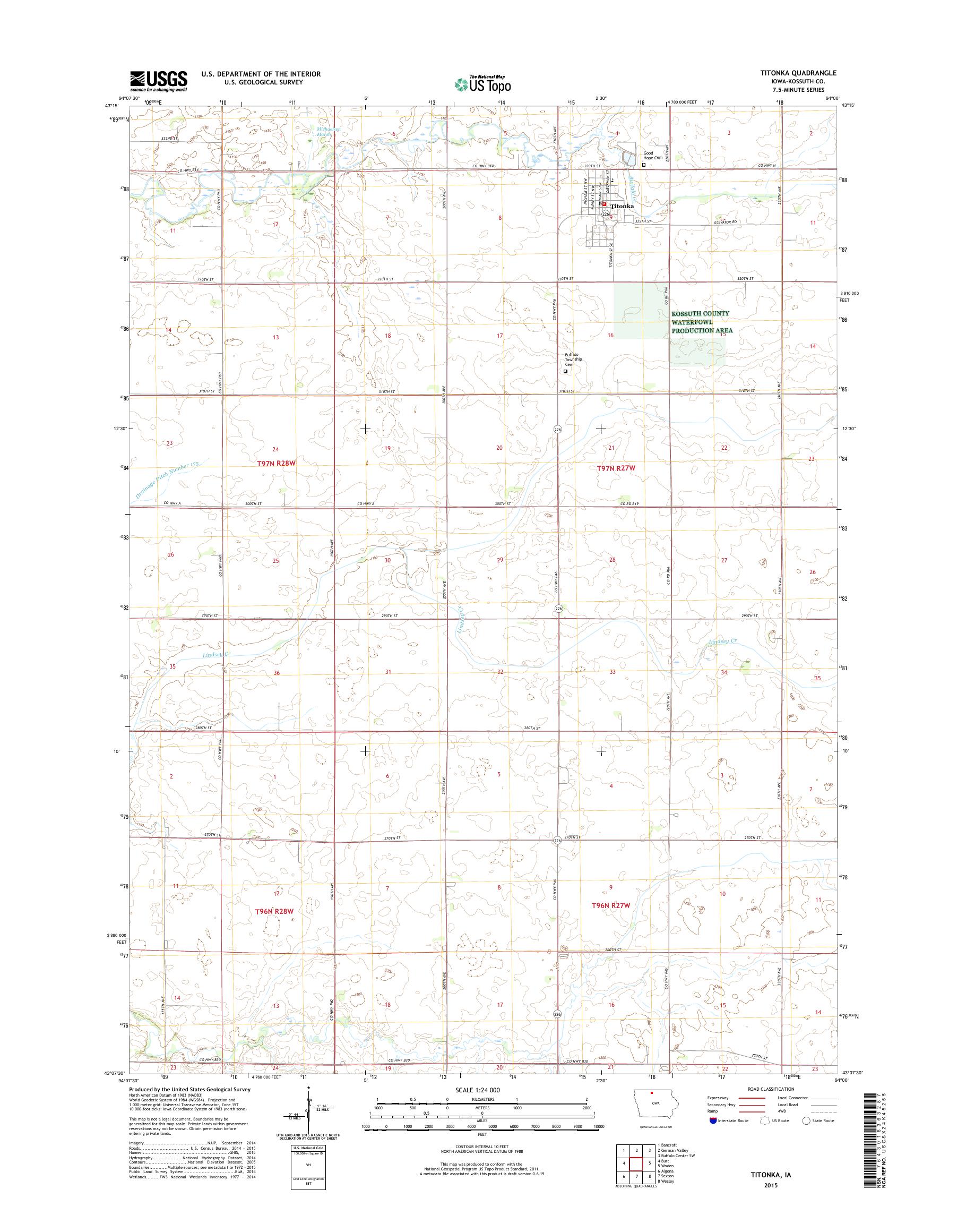 MyTopo Titonka, Iowa USGS Quad Topo Map