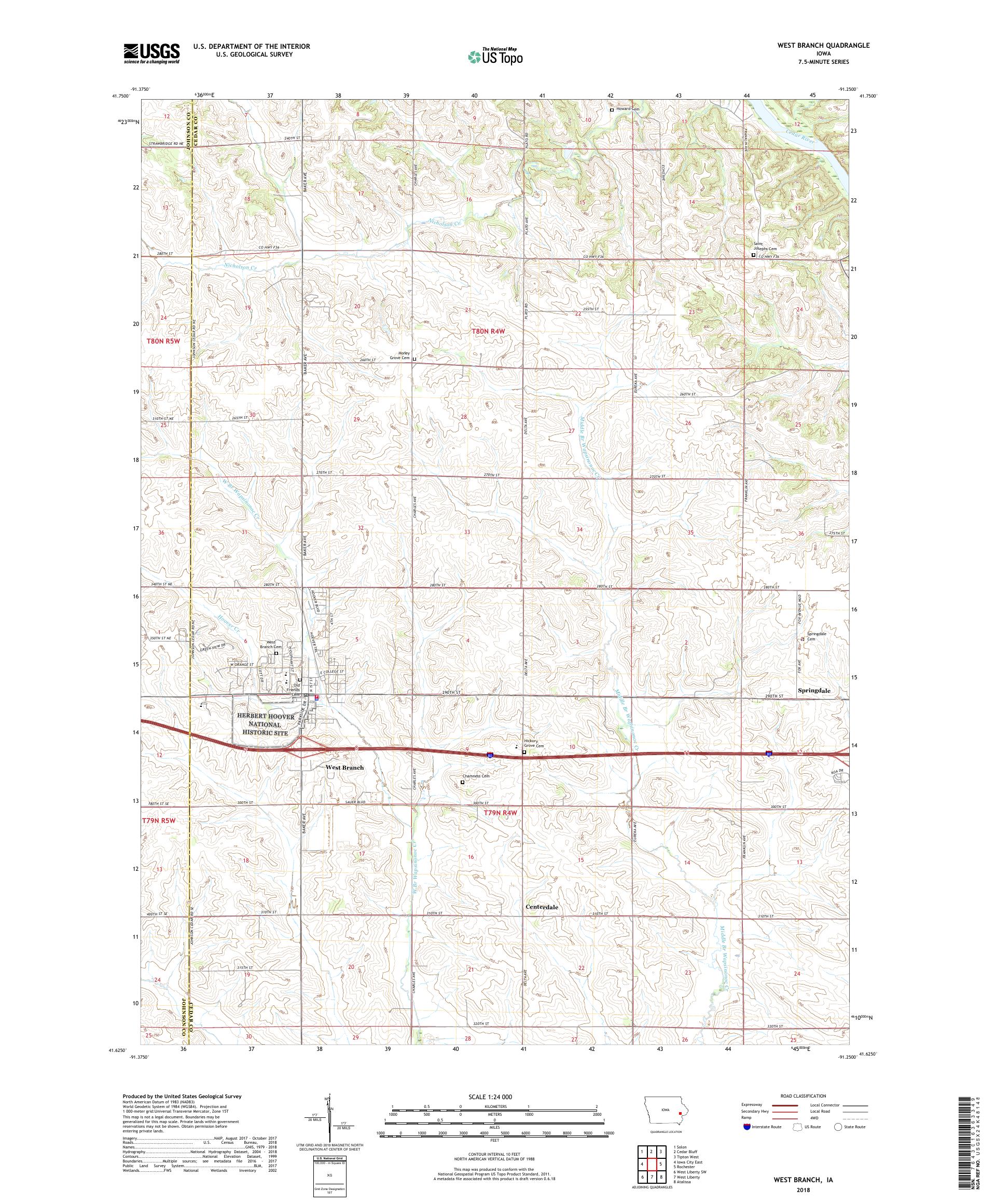 MyTopo West Branch, Iowa USGS Quad Topo Map