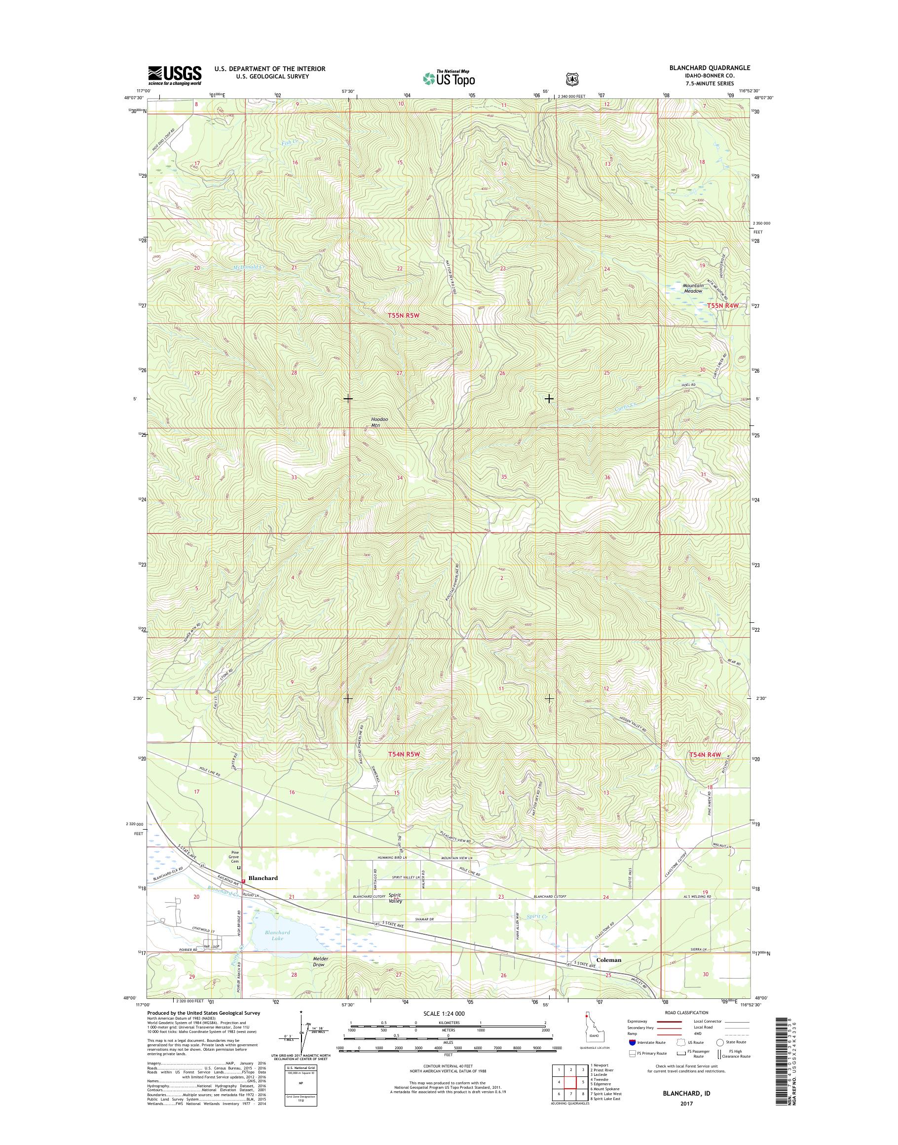 MyTopo Blanchard, Idaho USGS Quad Topo Map