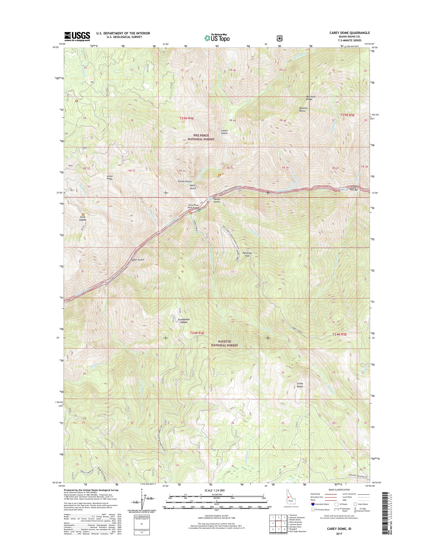 MyTopo Carey Dome, Idaho USGS Quad Topo Map