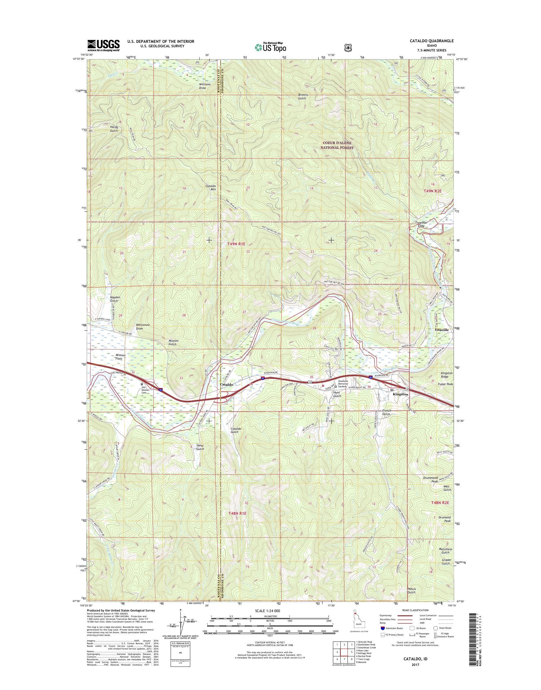 MyTopo Cataldo, Idaho USGS Quad Topo Map