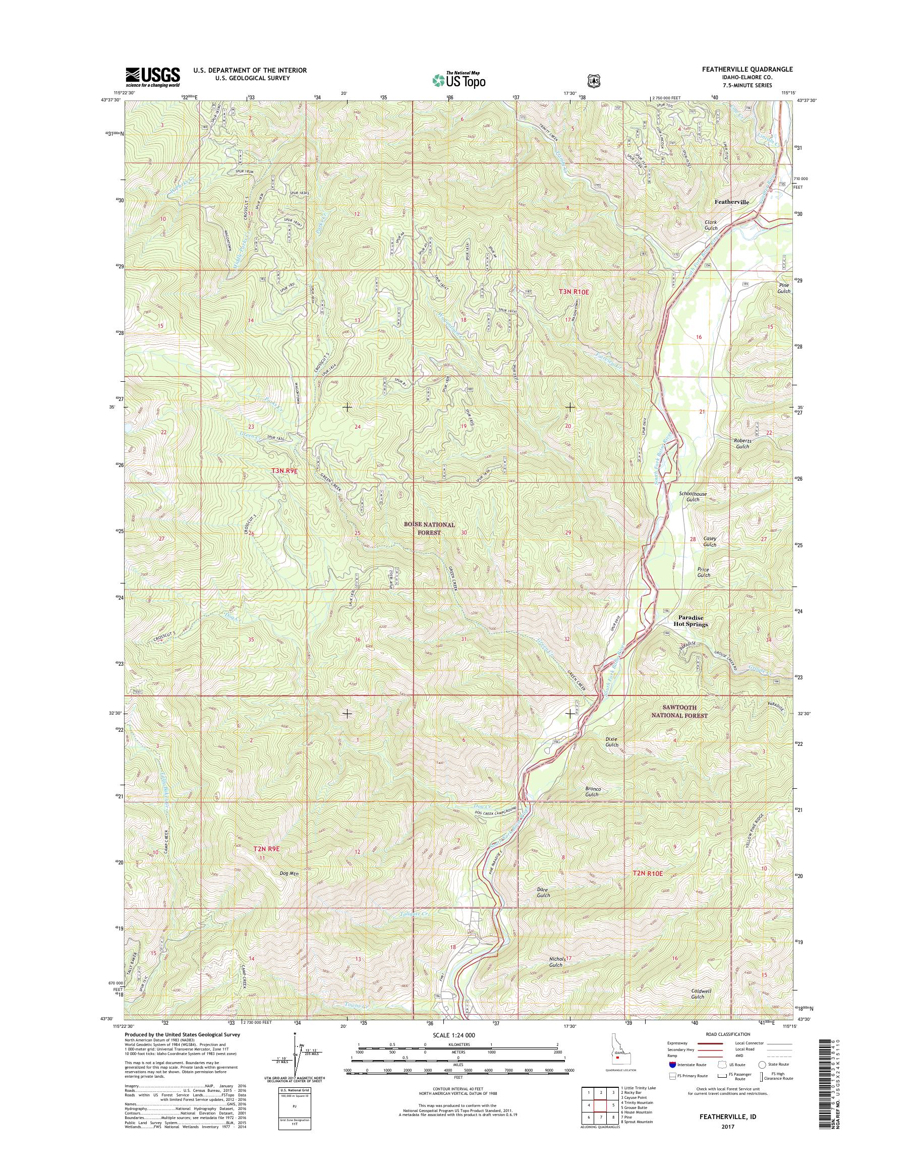 MyTopo Featherville, Idaho USGS Quad Topo Map
