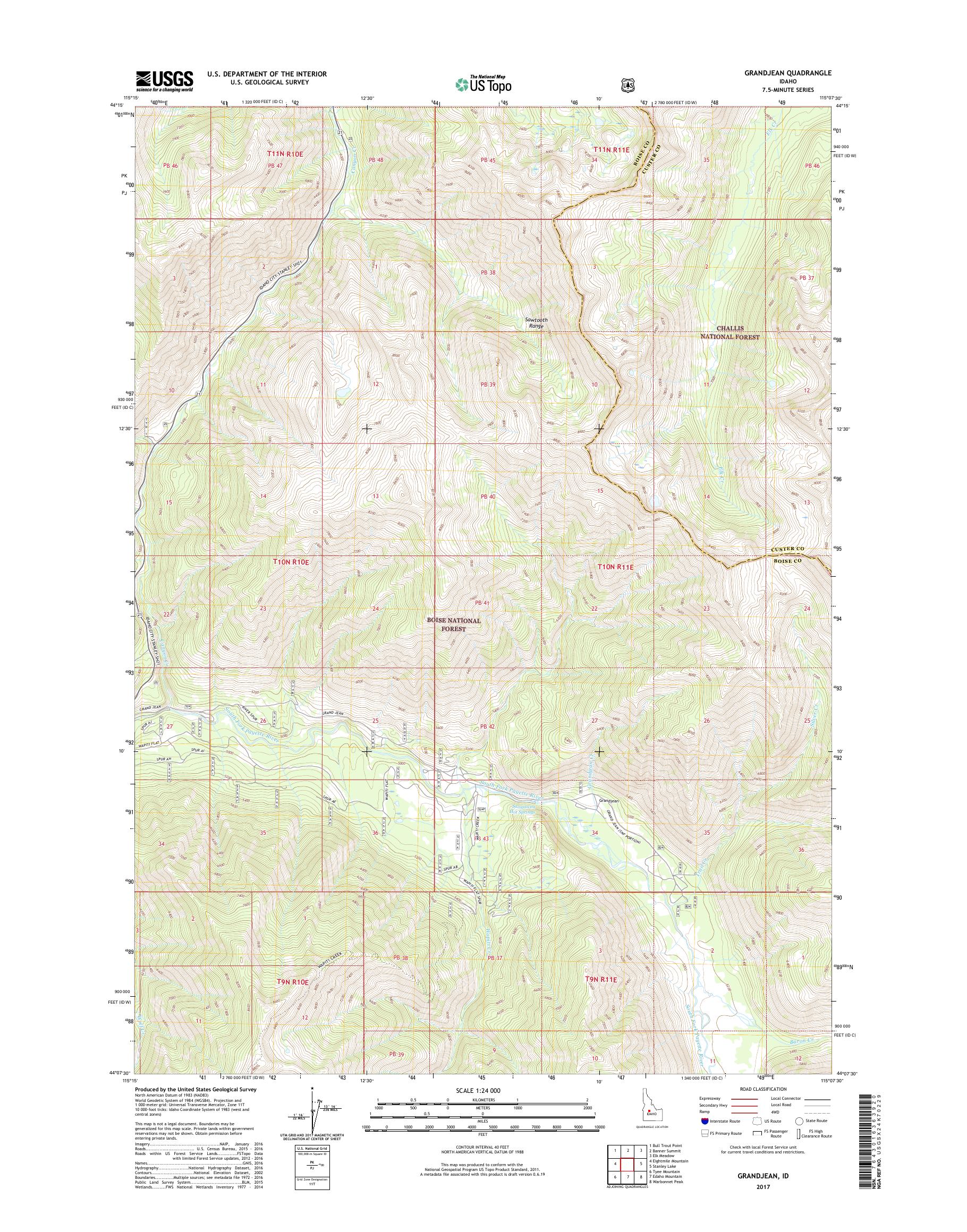 MyTopo Grandjean, Idaho USGS Quad Topo Map