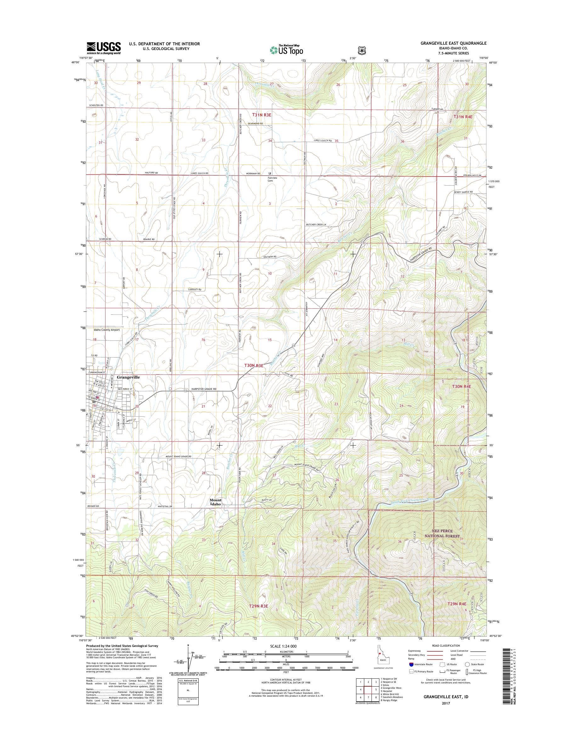 MyTopo Grangeville East, Idaho USGS Quad Topo Map