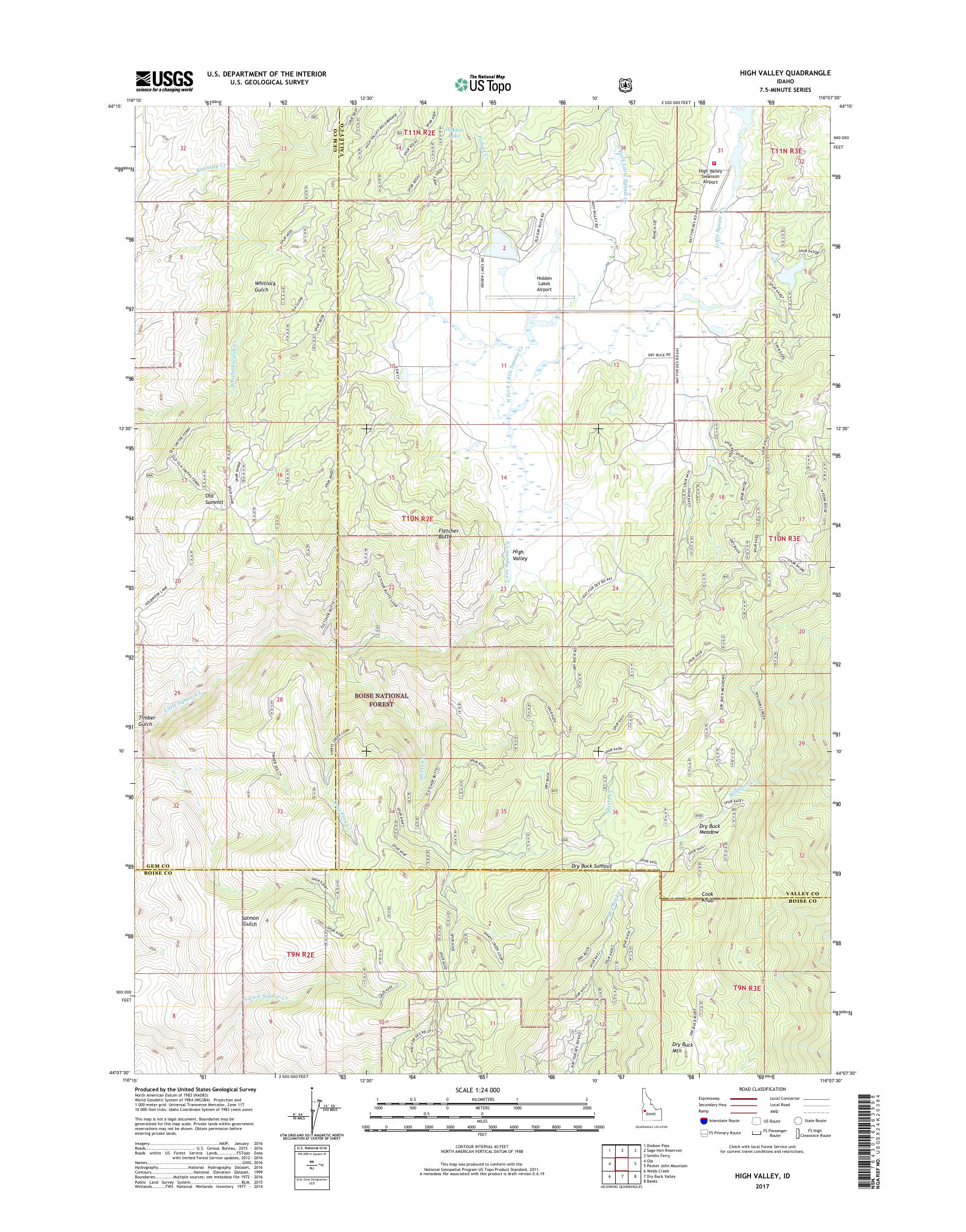 MyTopo High Valley, Idaho USGS Quad Topo Map