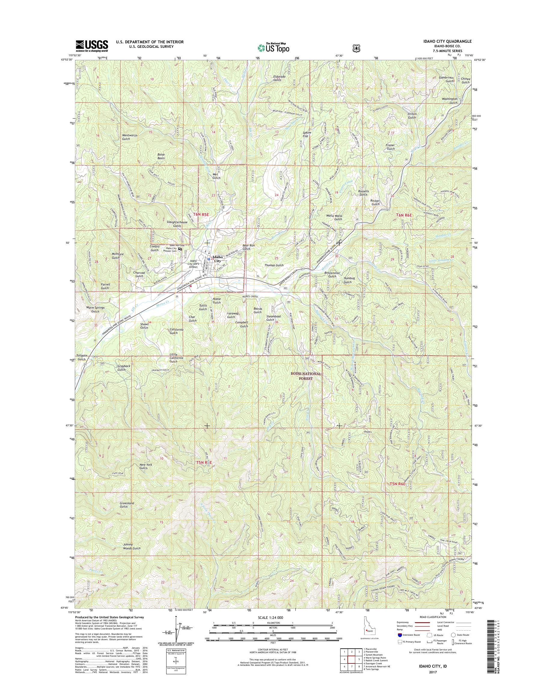 MyTopo Idaho City, Idaho USGS Quad Topo Map
