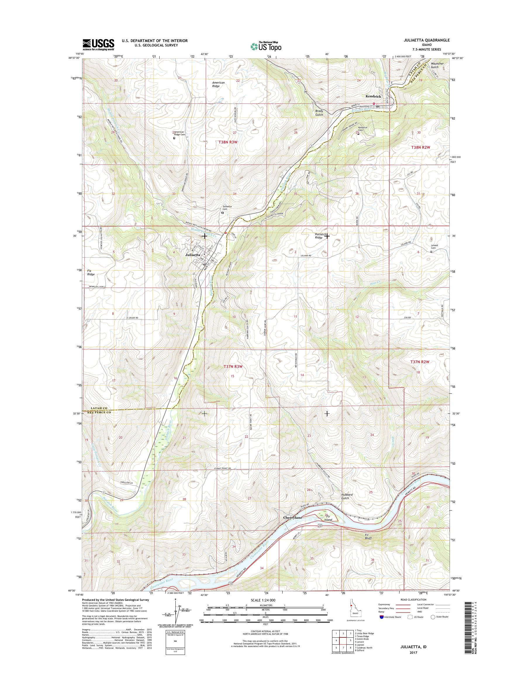 MyTopo Juliaetta, Idaho USGS Quad Topo Map