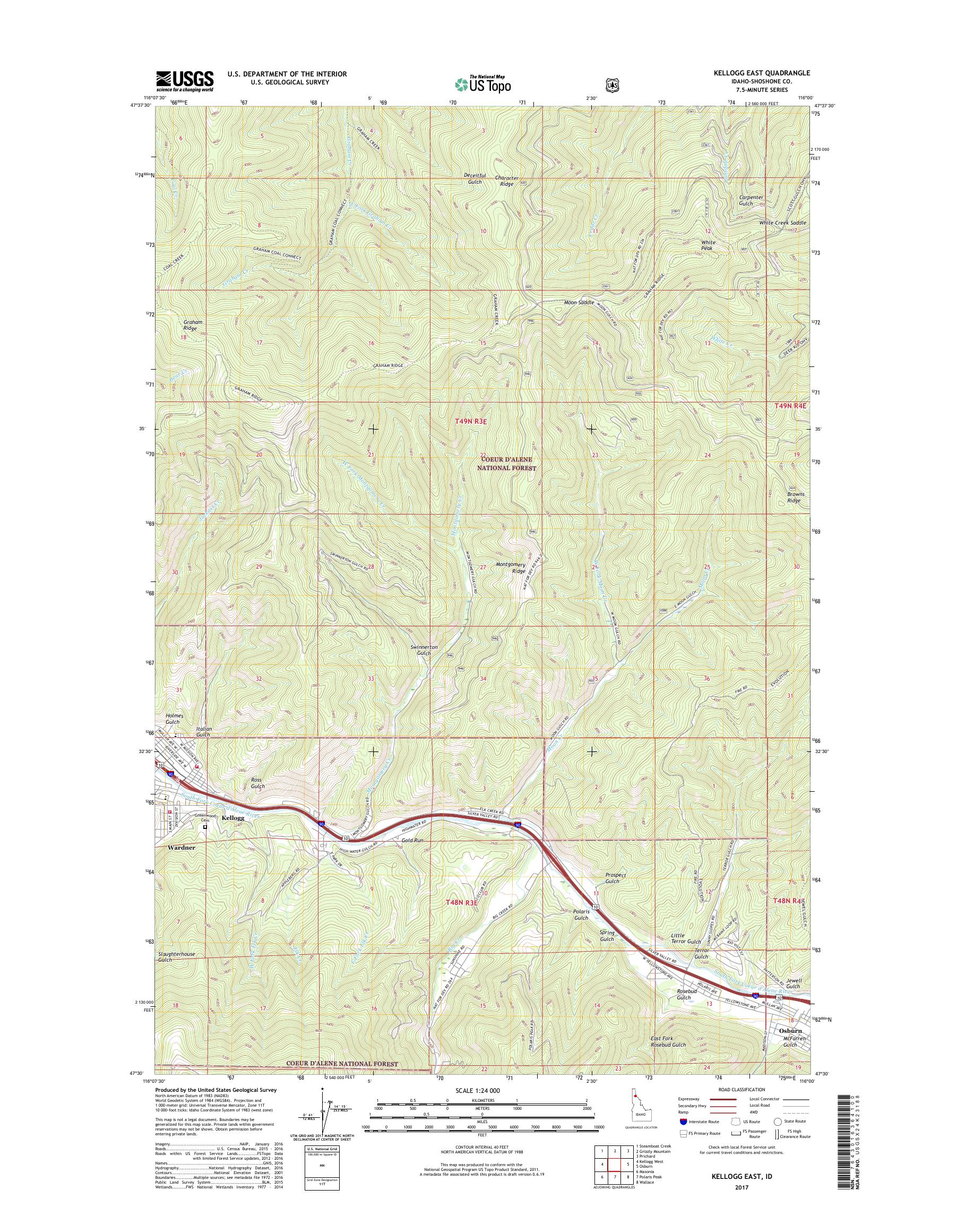 MyTopo Kellogg East, Idaho USGS Quad Topo Map