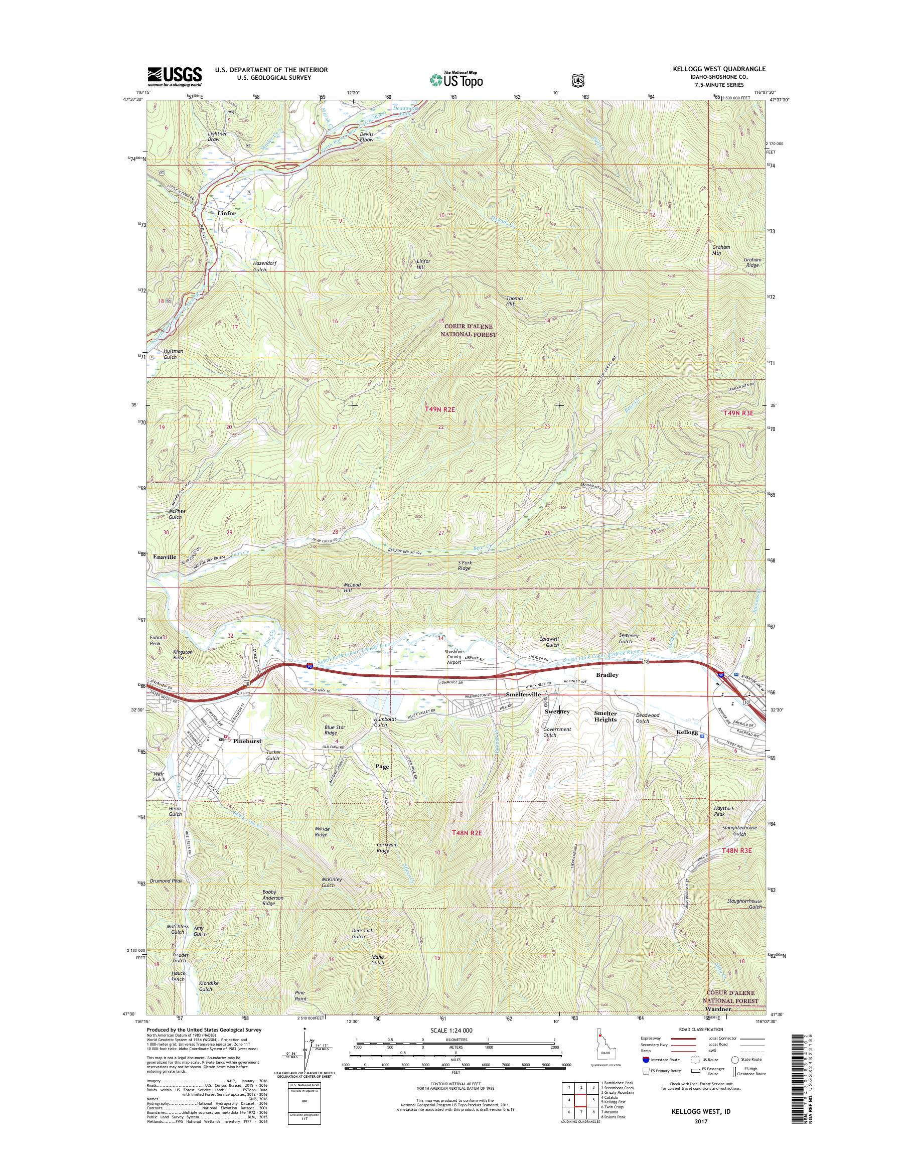 MyTopo Kellogg West, Idaho USGS Quad Topo Map