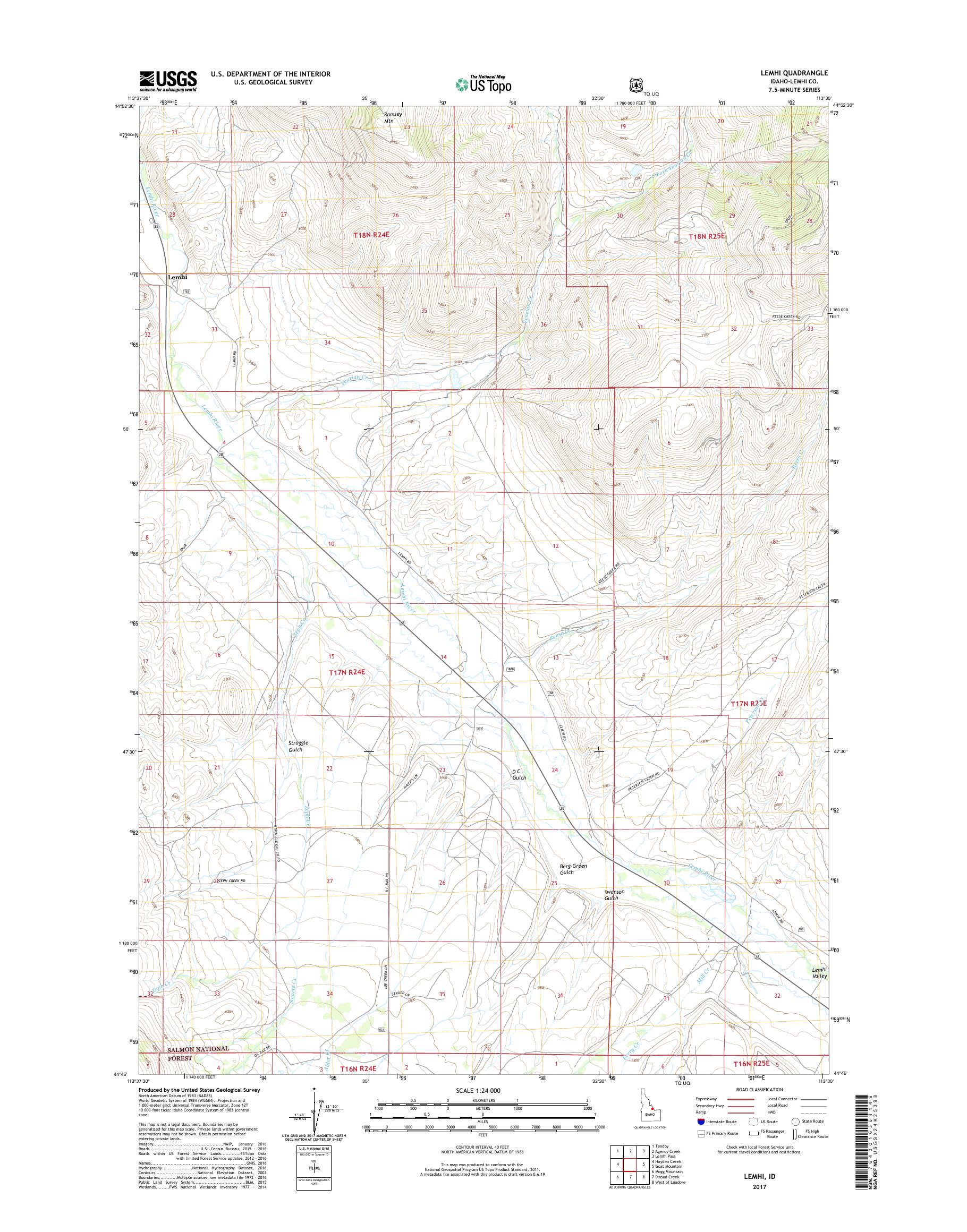 MyTopo Lemhi, Idaho USGS Quad Topo Map