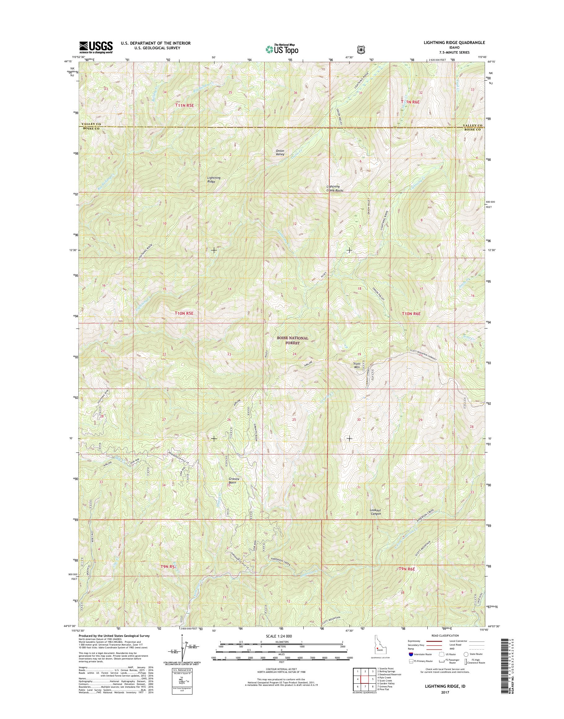 MyTopo Lightning Ridge, Idaho USGS Quad Topo Map
