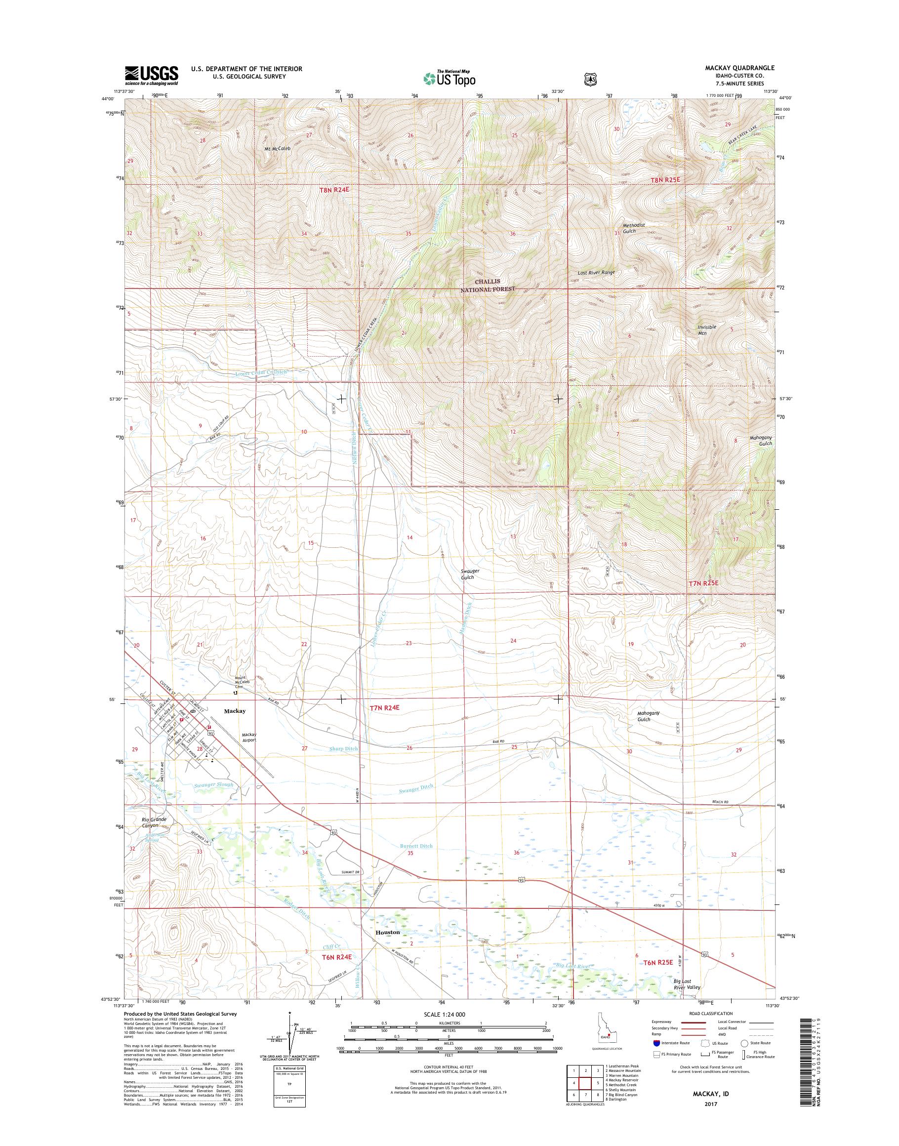 MyTopo Mackay, Idaho USGS Quad Topo Map