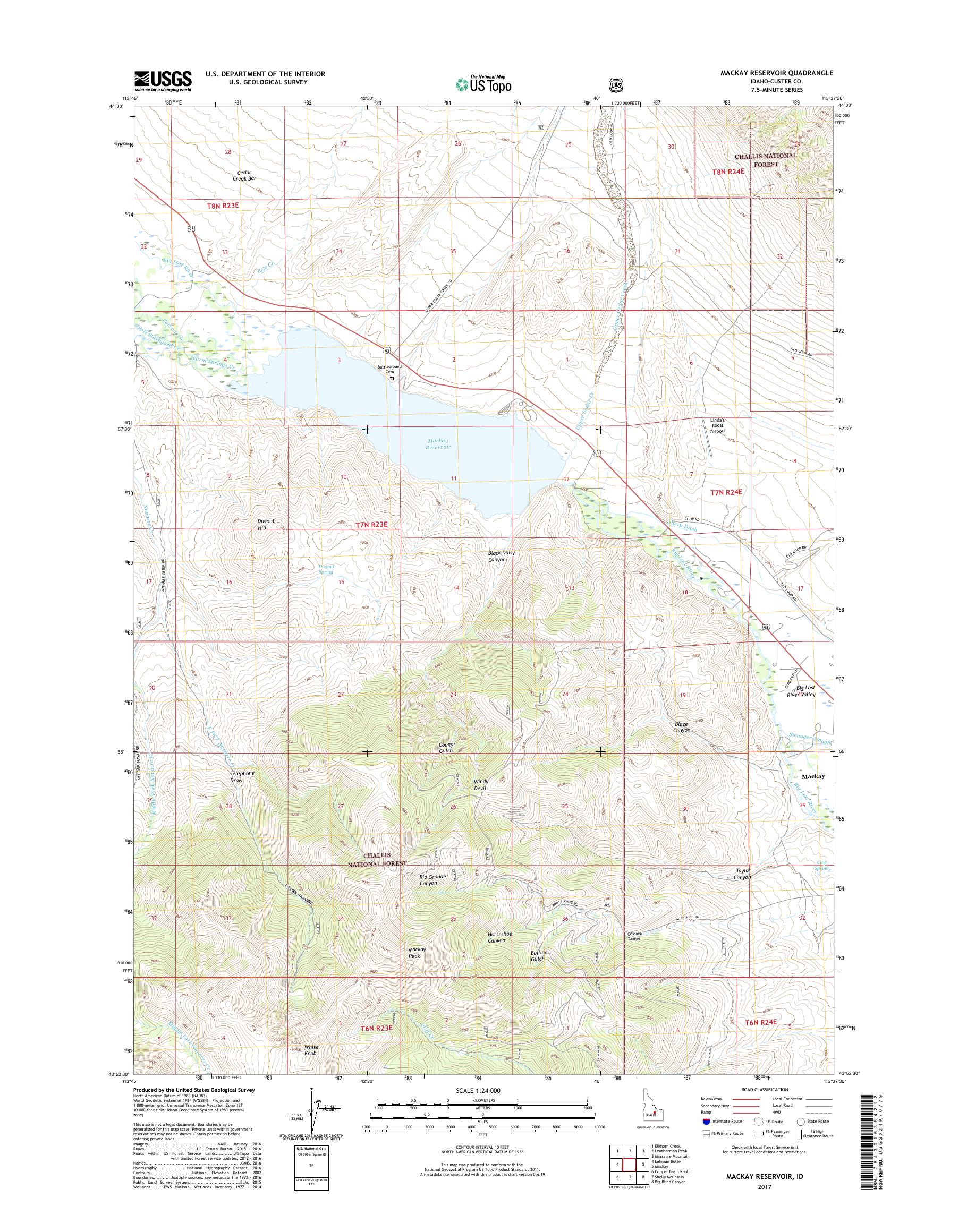 MyTopo Mackay Reservoir, Idaho USGS Quad Topo Map