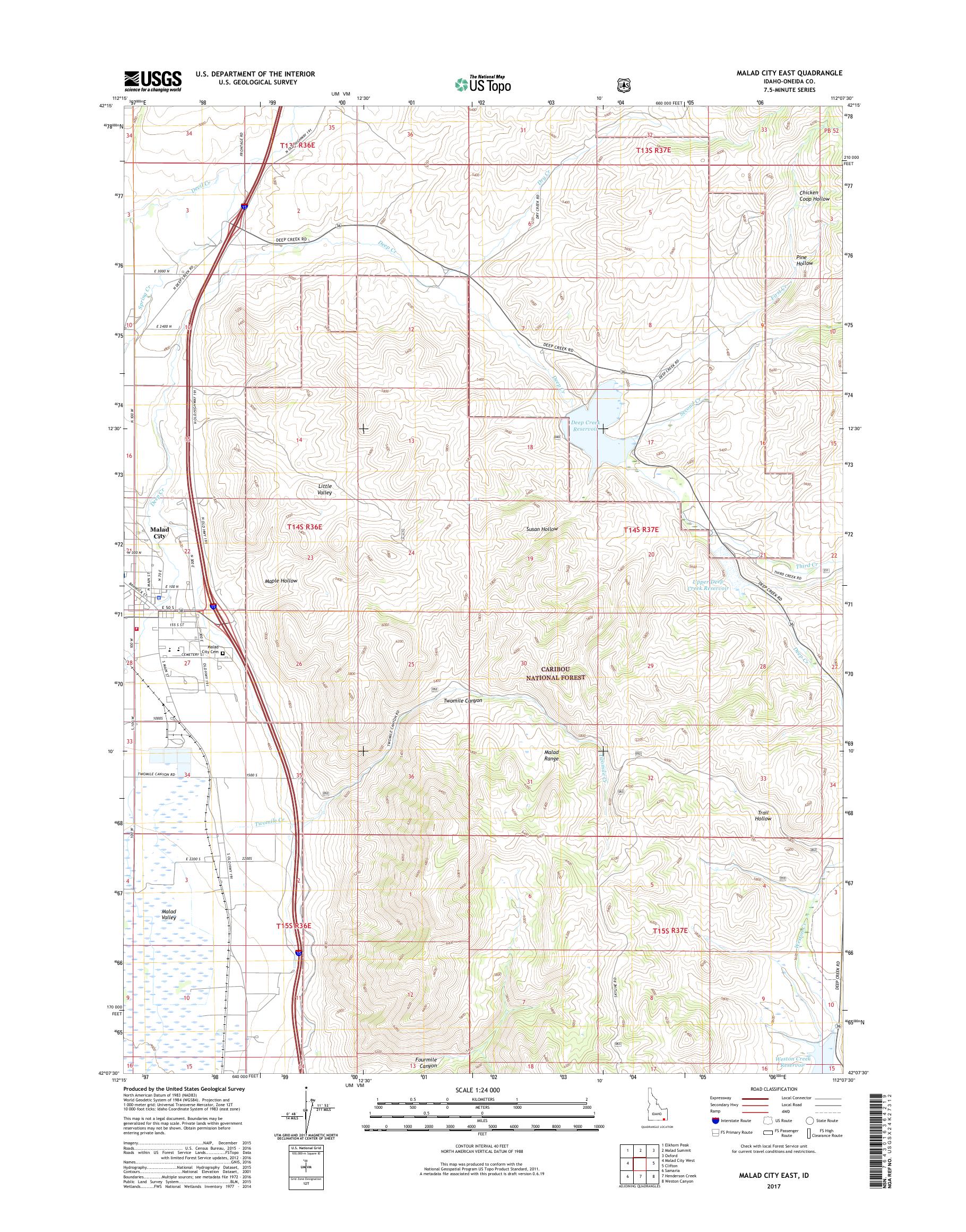 MyTopo Malad City East, Idaho USGS Quad Topo Map