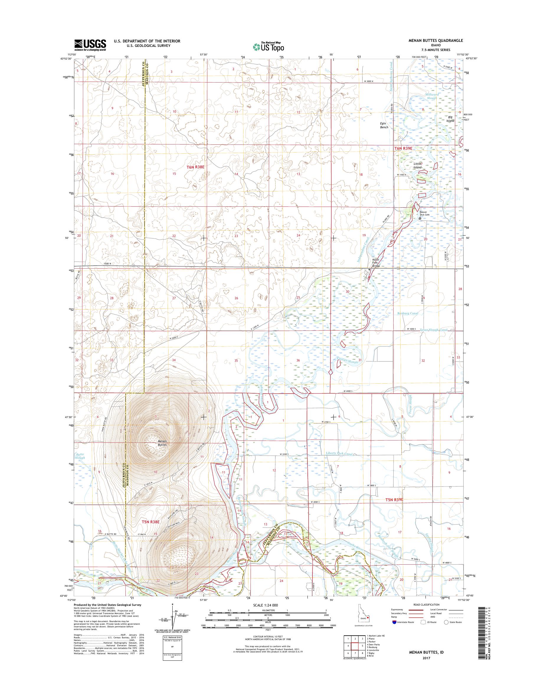 MyTopo Menan Buttes, Idaho USGS Quad Topo Map