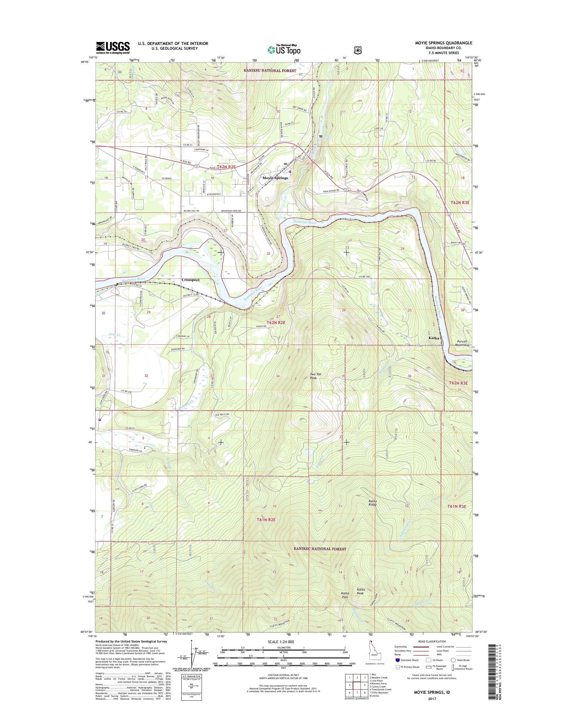 MyTopo Moyie Springs, Idaho USGS Quad Topo Map
