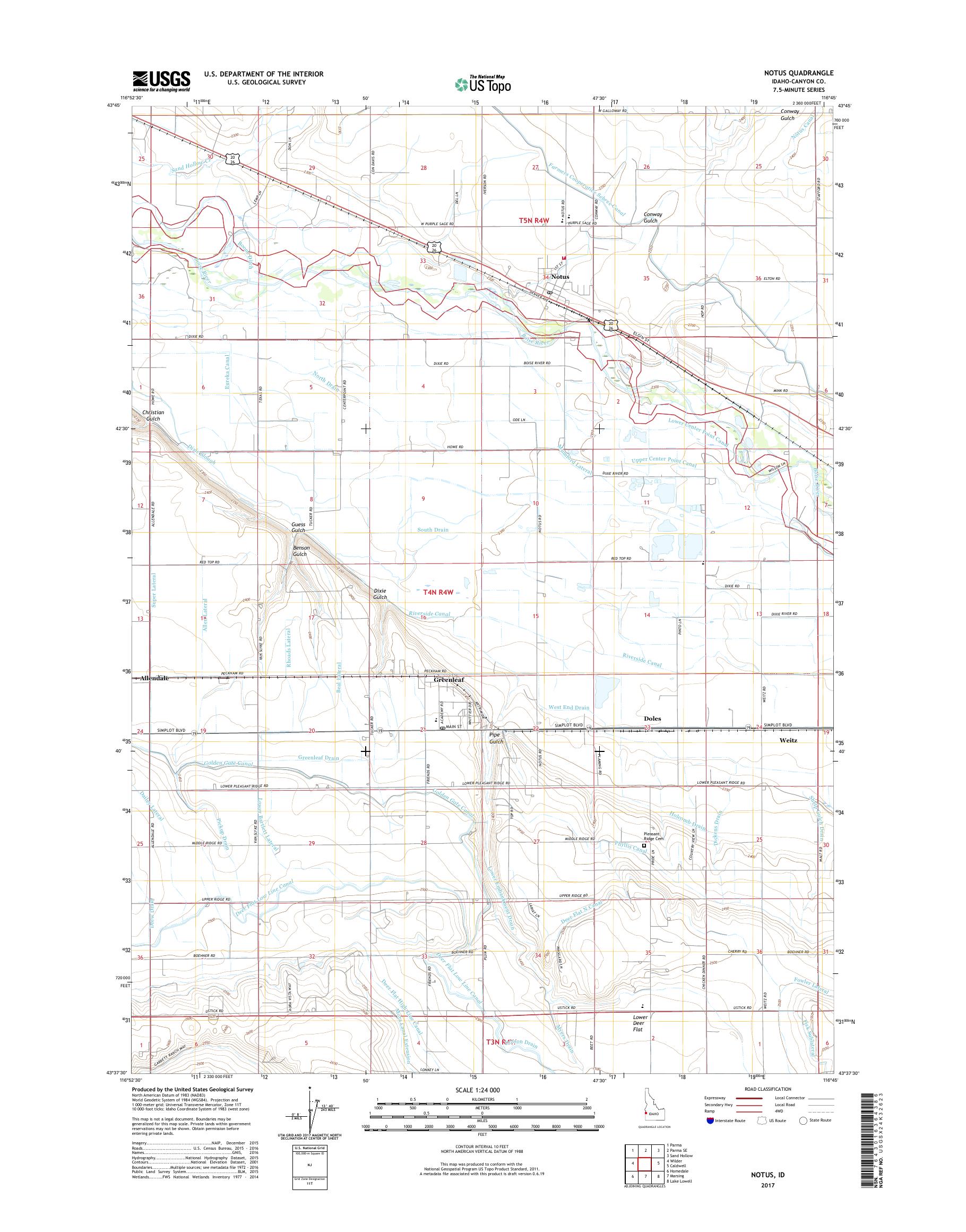 MyTopo Notus, Idaho USGS Quad Topo Map