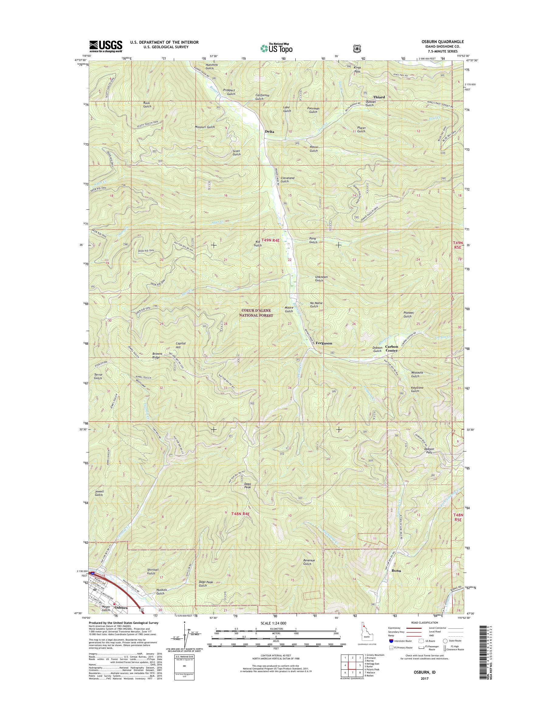 MyTopo Osburn, Idaho USGS Quad Topo Map
