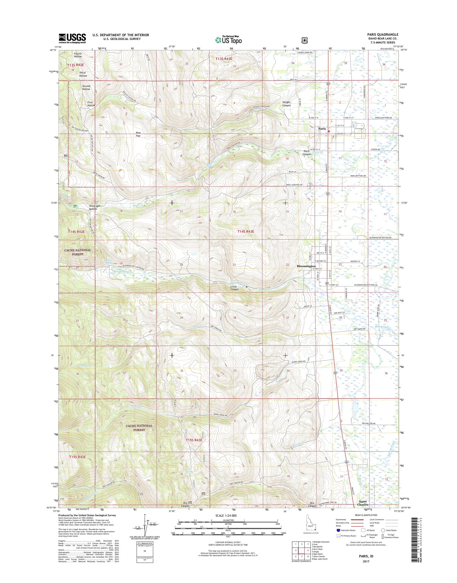 MyTopo Paris, Idaho USGS Quad Topo Map