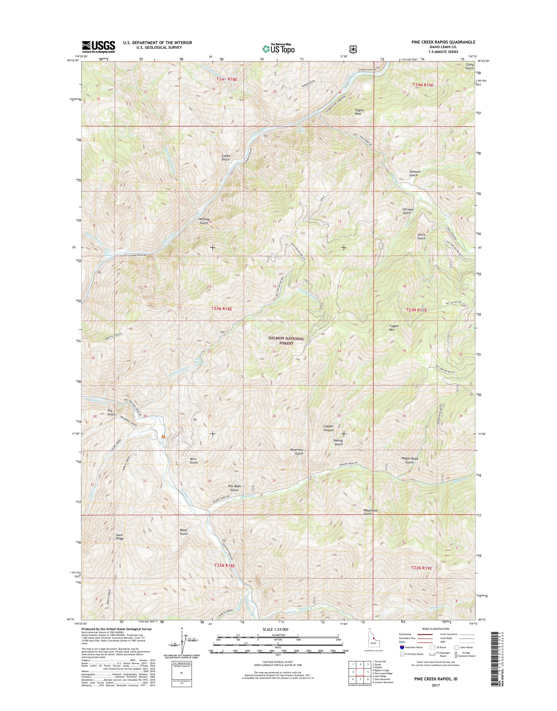 MyTopo Pine Creek Rapids, Idaho USGS Quad Topo Map