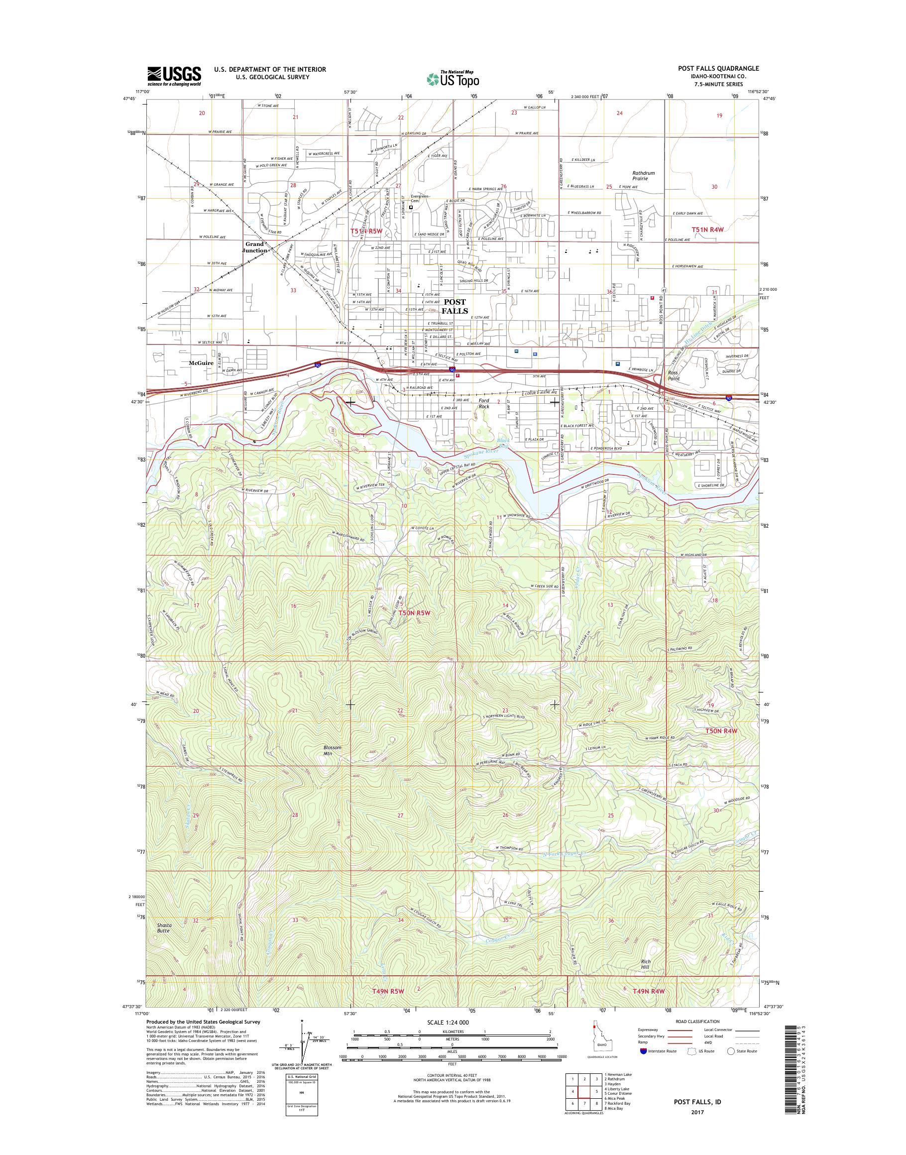 MyTopo Post Falls, Idaho USGS Quad Topo Map