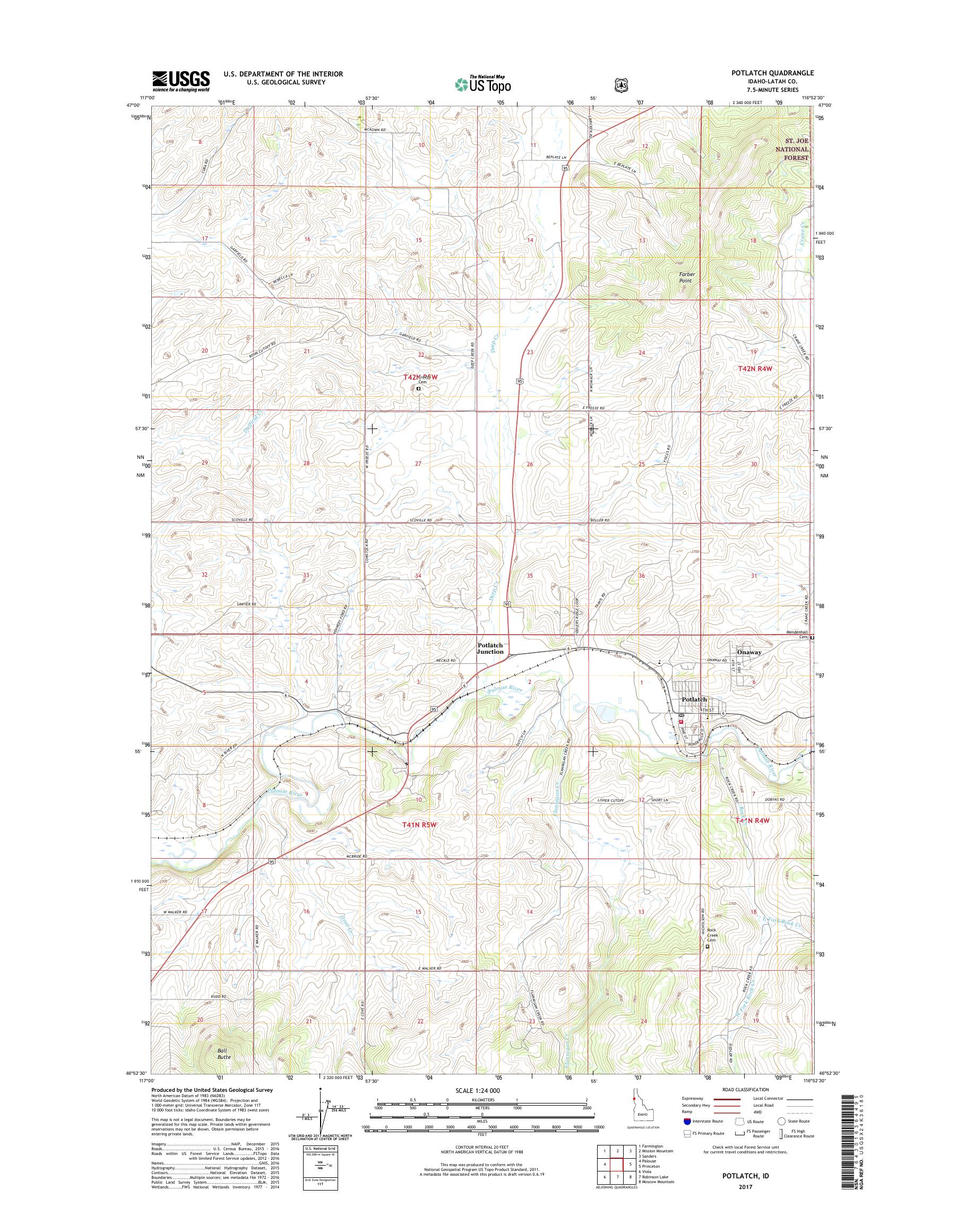 MyTopo Potlatch, Idaho USGS Quad Topo Map