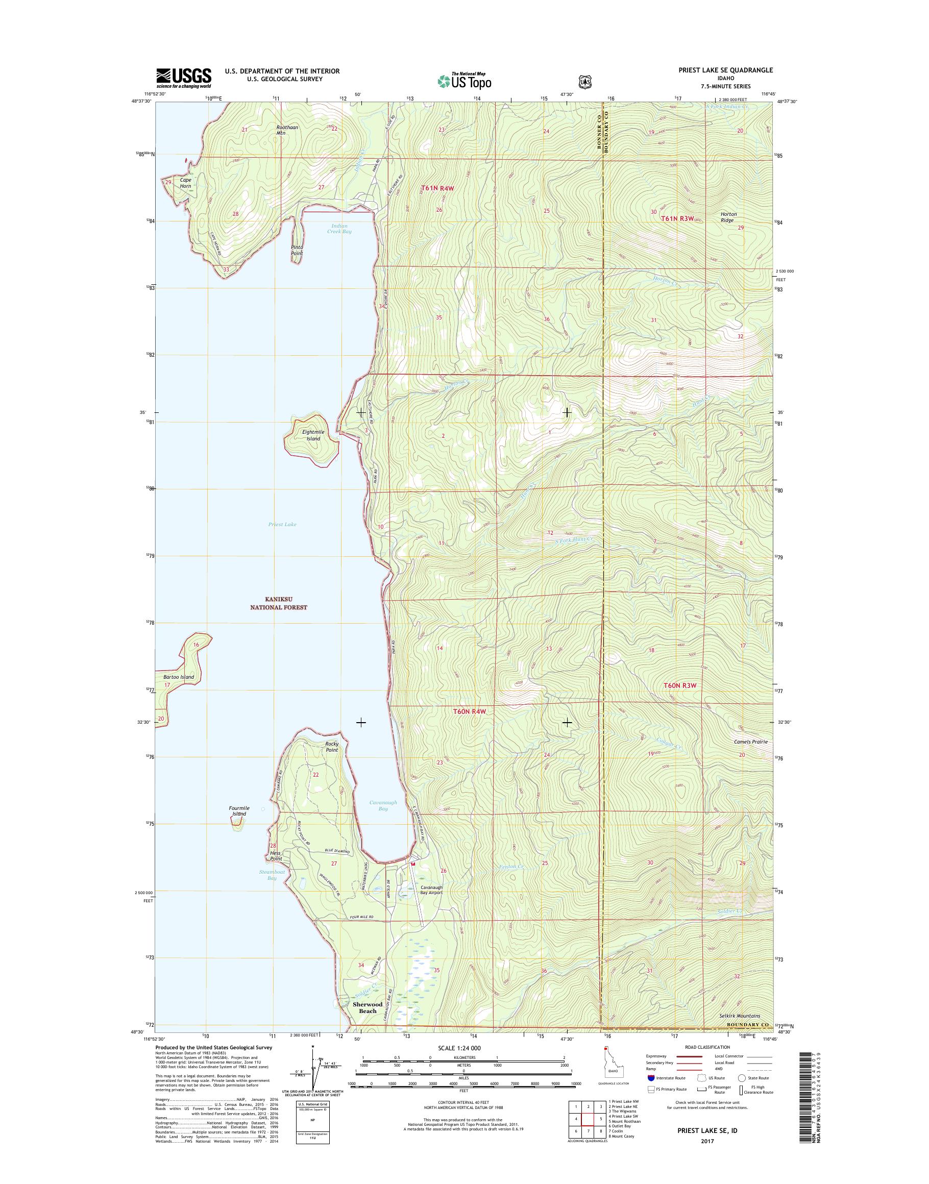 MyTopo Priest Lake SE, Idaho USGS Quad Topo Map