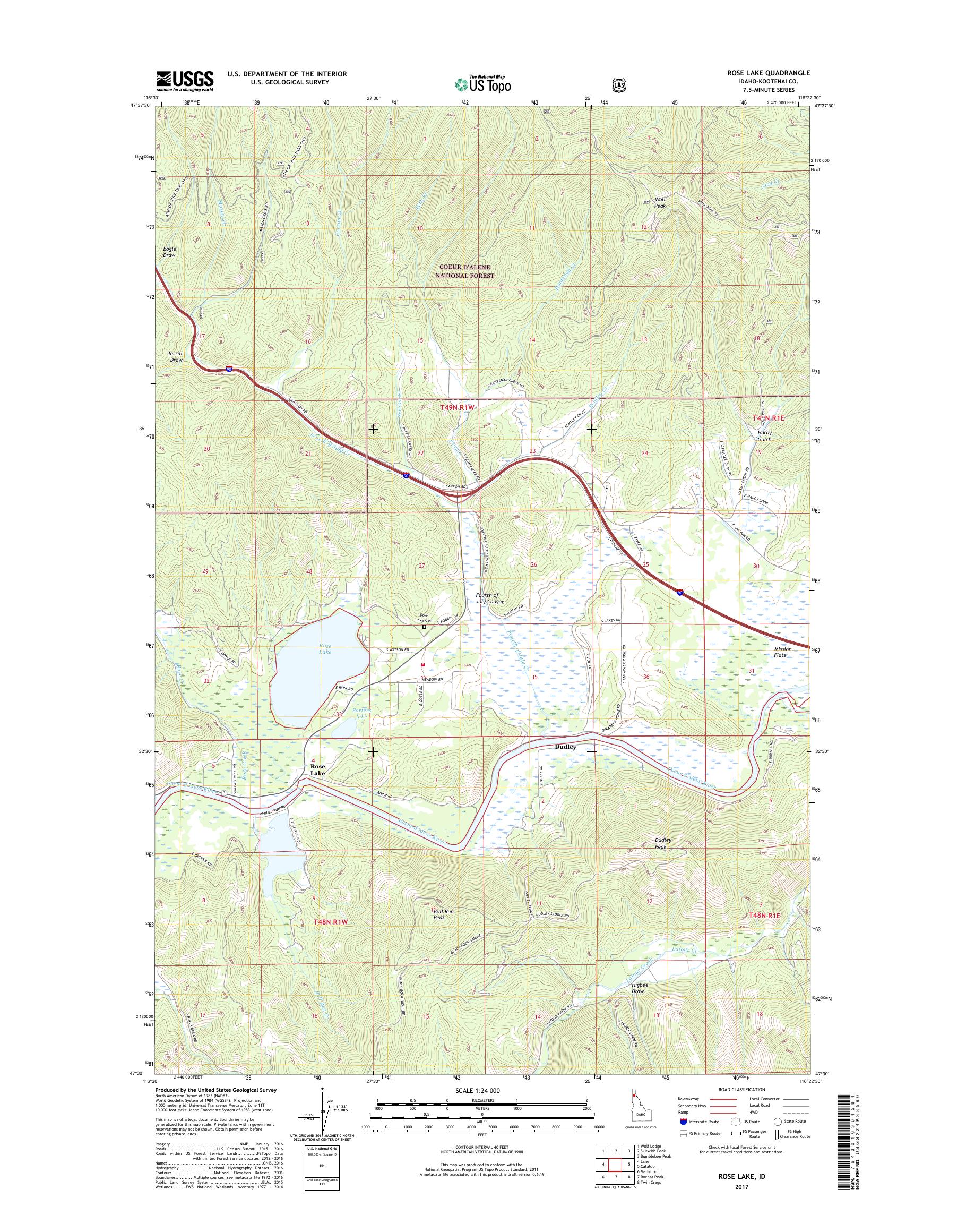 MyTopo Rose Lake, Idaho USGS Quad Topo Map