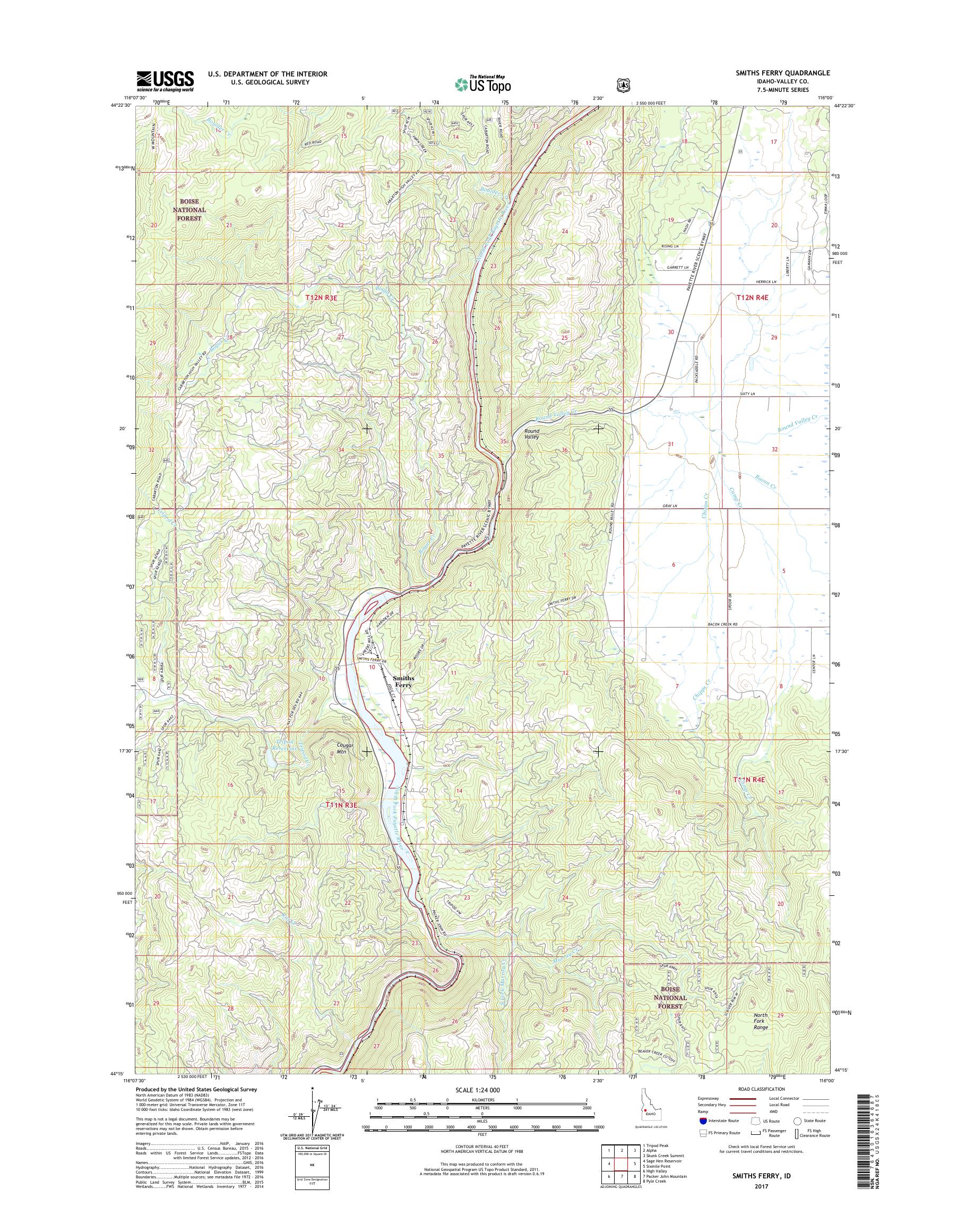 MyTopo Smiths Ferry, Idaho USGS Quad Topo Map