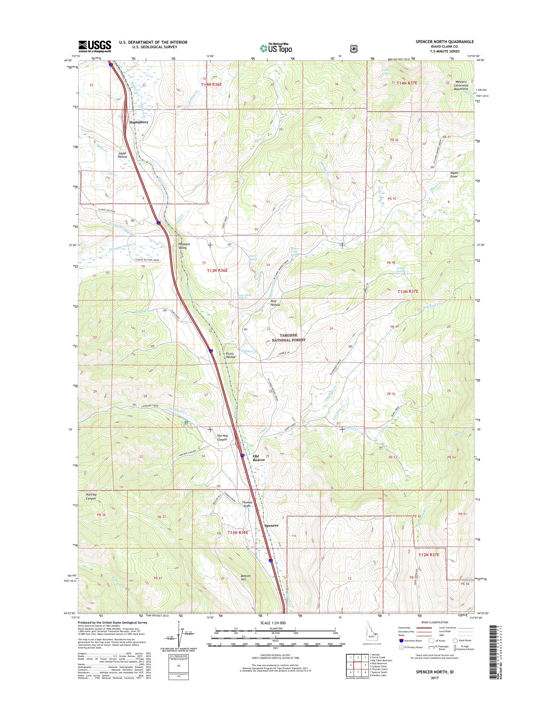 MyTopo Spencer North, Idaho USGS Quad Topo Map