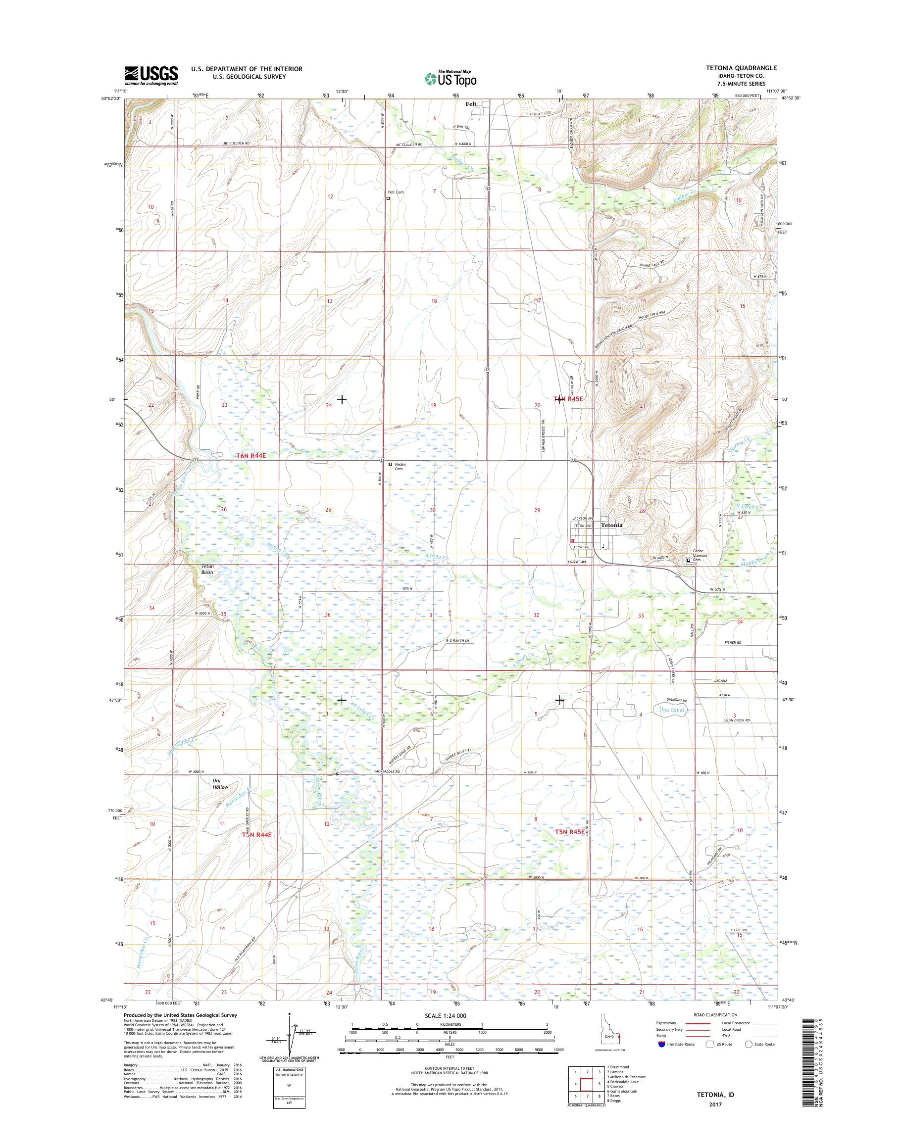 MyTopo Tetonia, Idaho USGS Quad Topo Map
