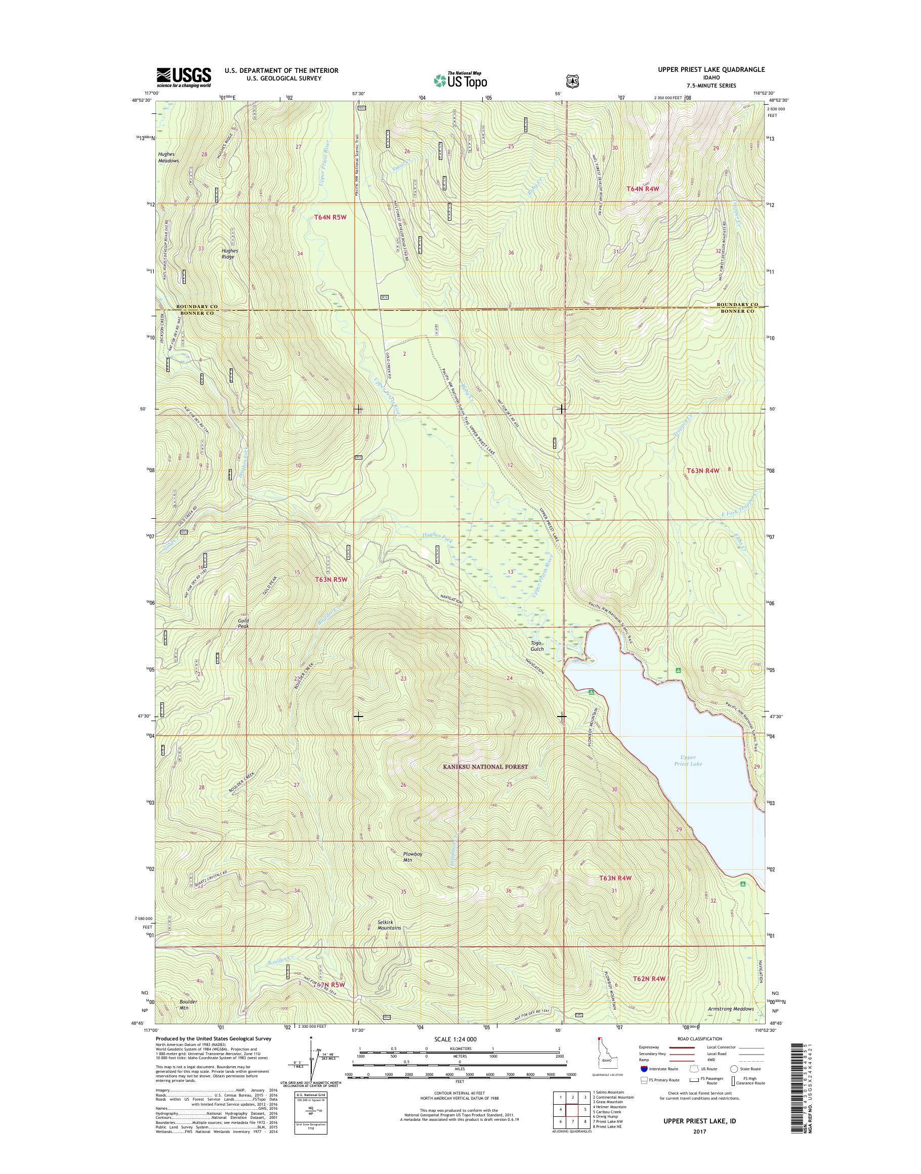 MyTopo Upper Priest Lake, Idaho USGS Quad Topo Map