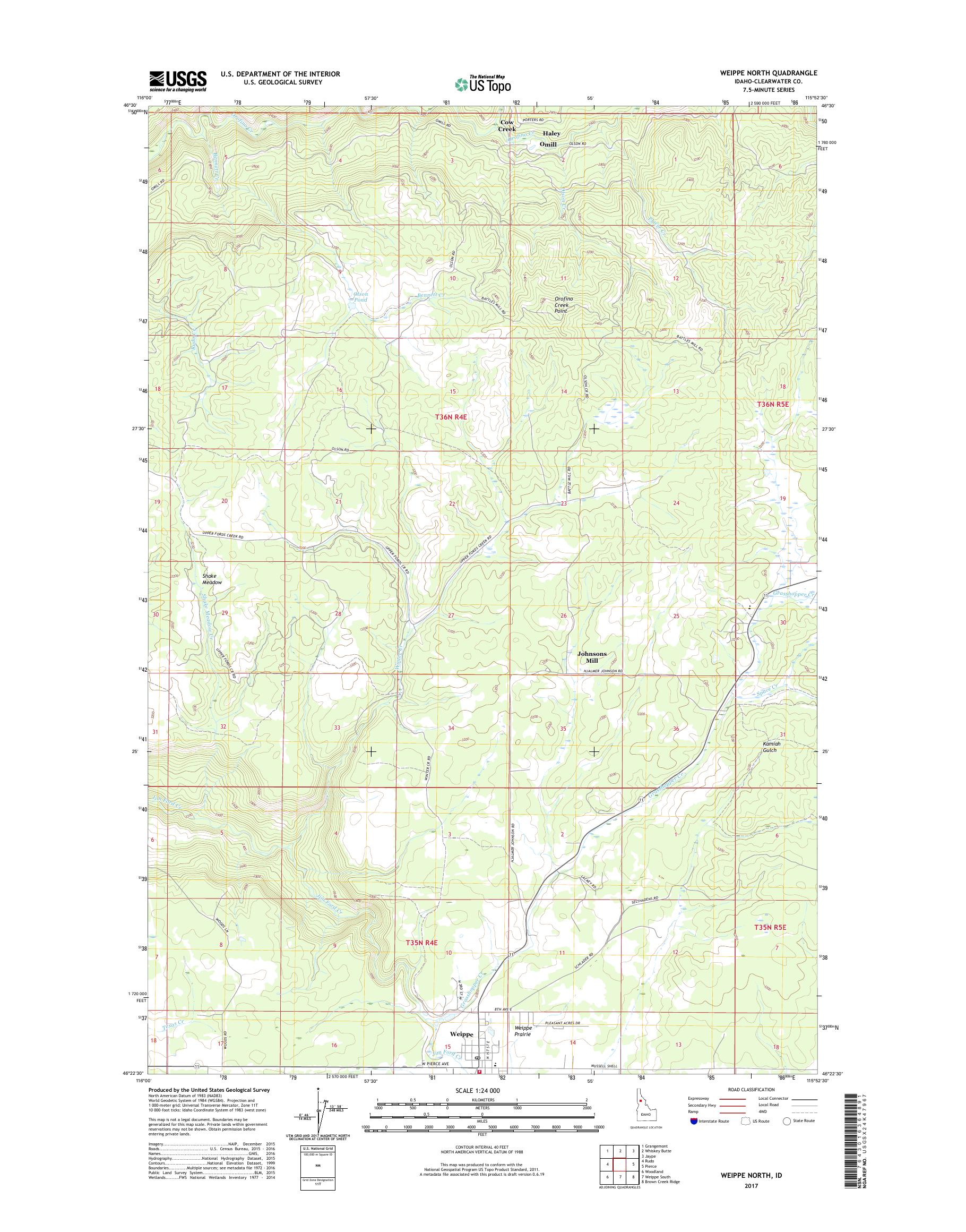 MyTopo Weippe North, Idaho USGS Quad Topo Map