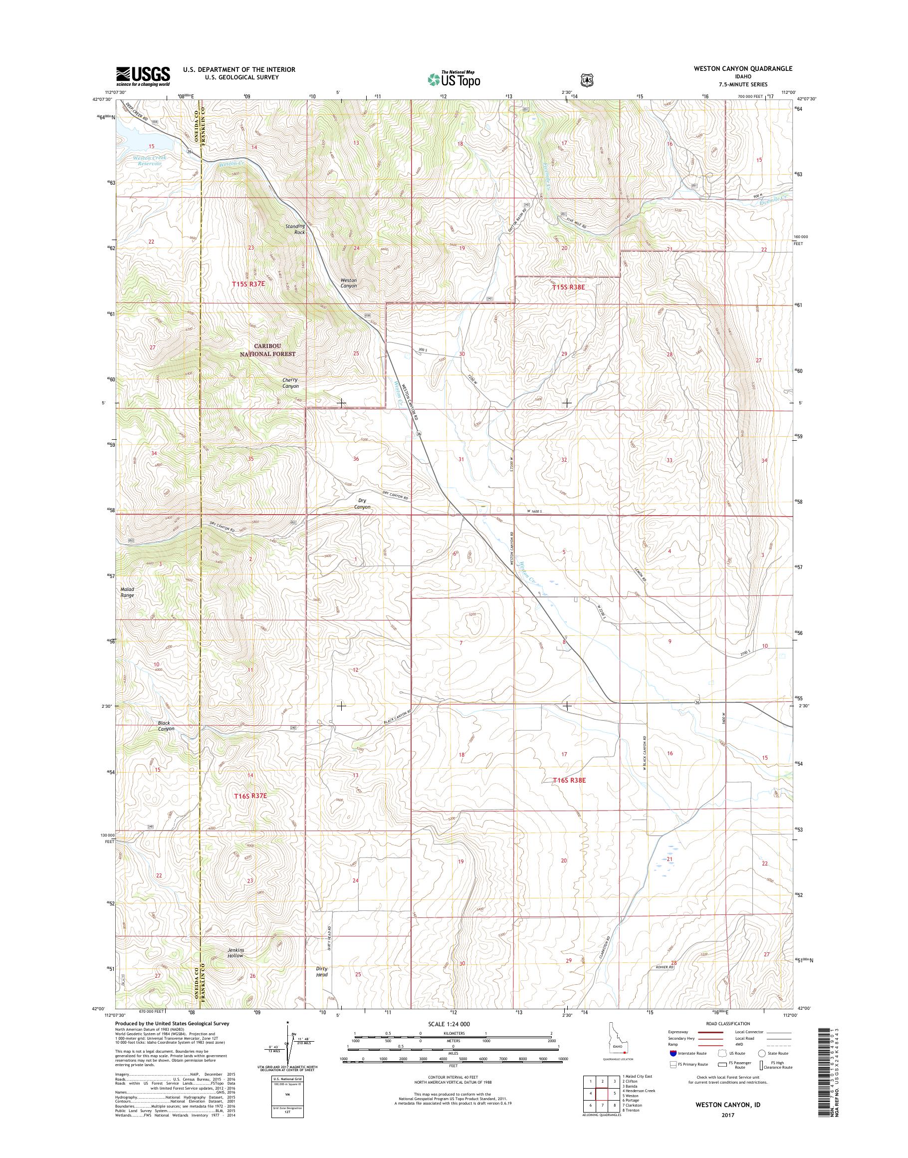MyTopo Weston Canyon, Idaho USGS Quad Topo Map
