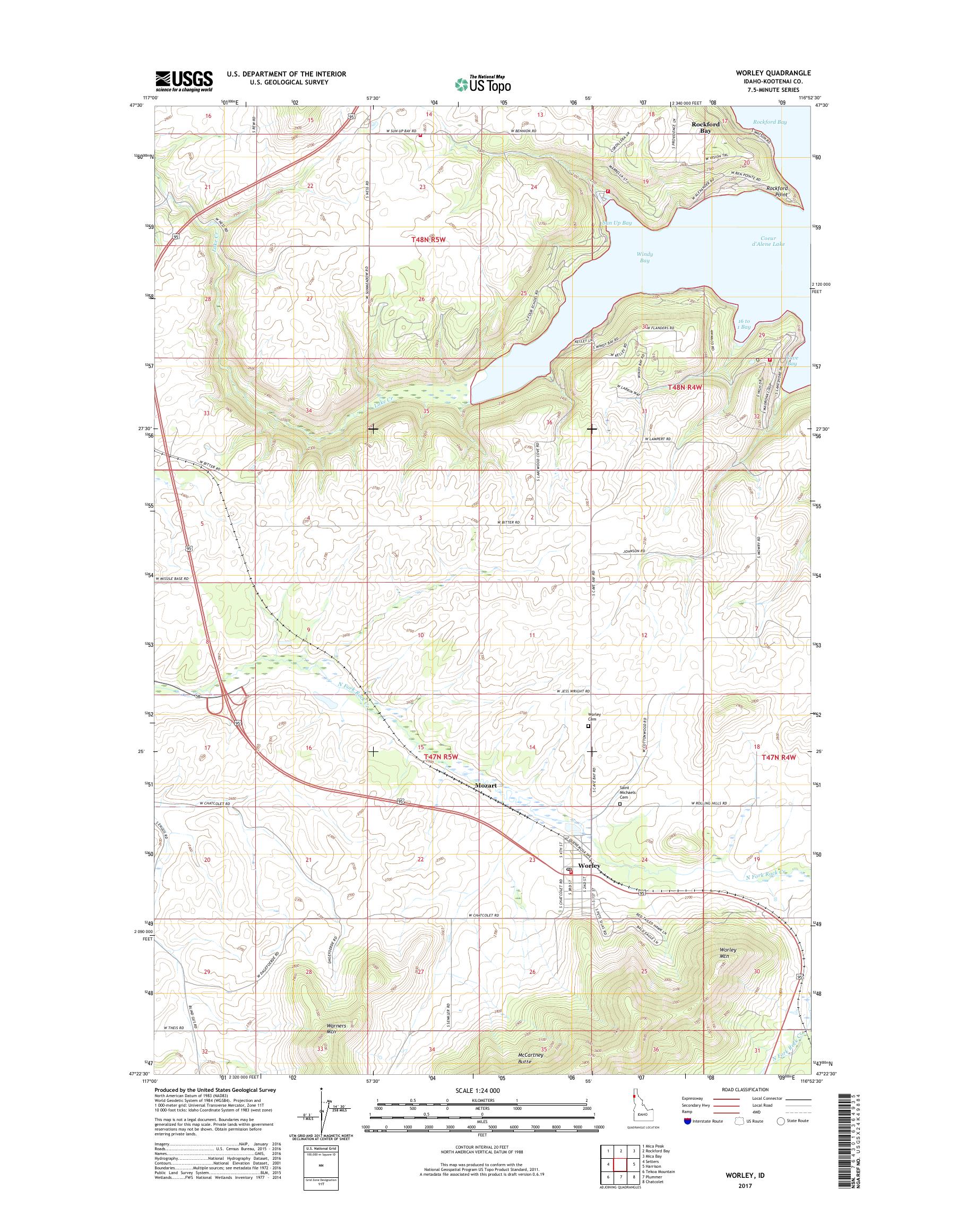 MyTopo Worley, Idaho USGS Quad Topo Map