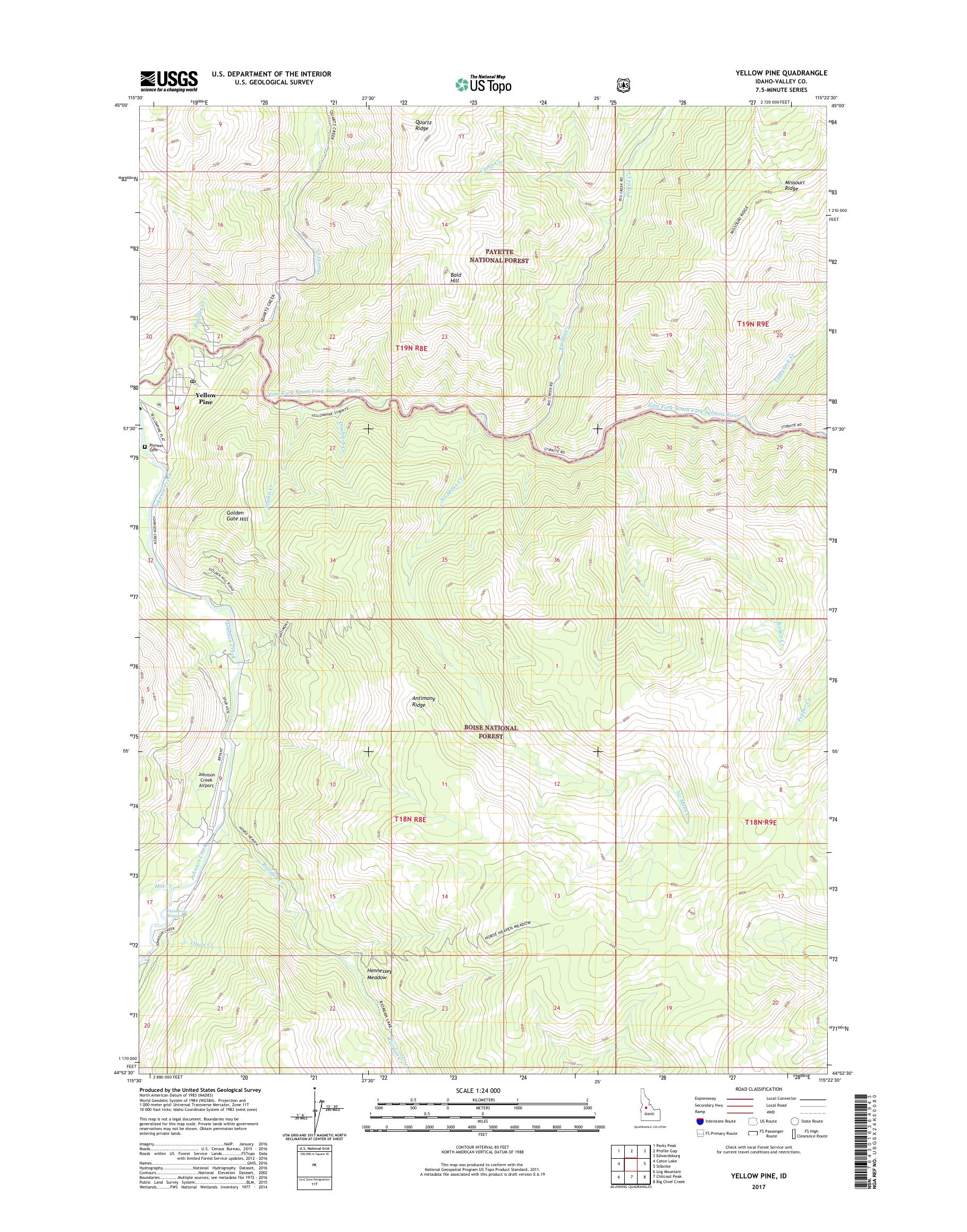 MyTopo Yellow Pine, Idaho USGS Quad Topo Map