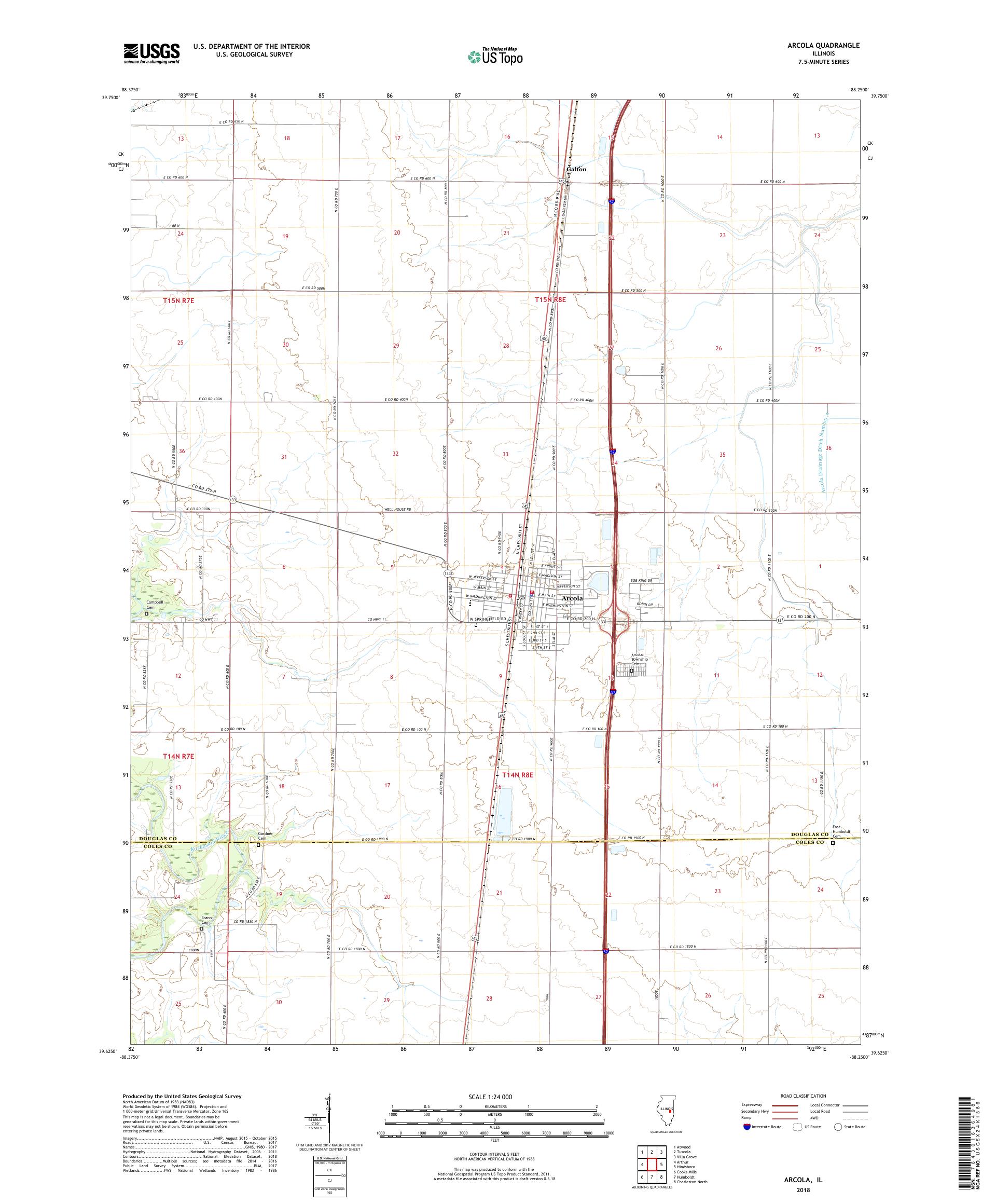 MyTopo Arcola, Illinois USGS Quad Topo Map