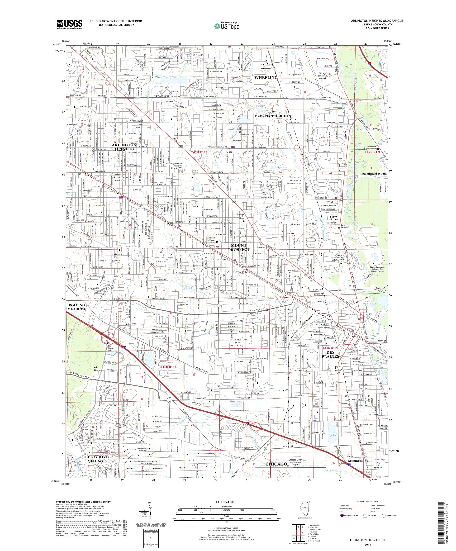 MyTopo Arlington Heights, Illinois USGS Quad Topo Map