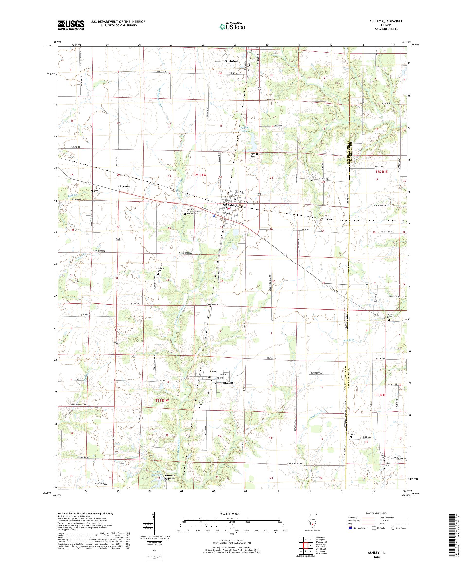 MyTopo Ashley, Illinois USGS Quad Topo Map
