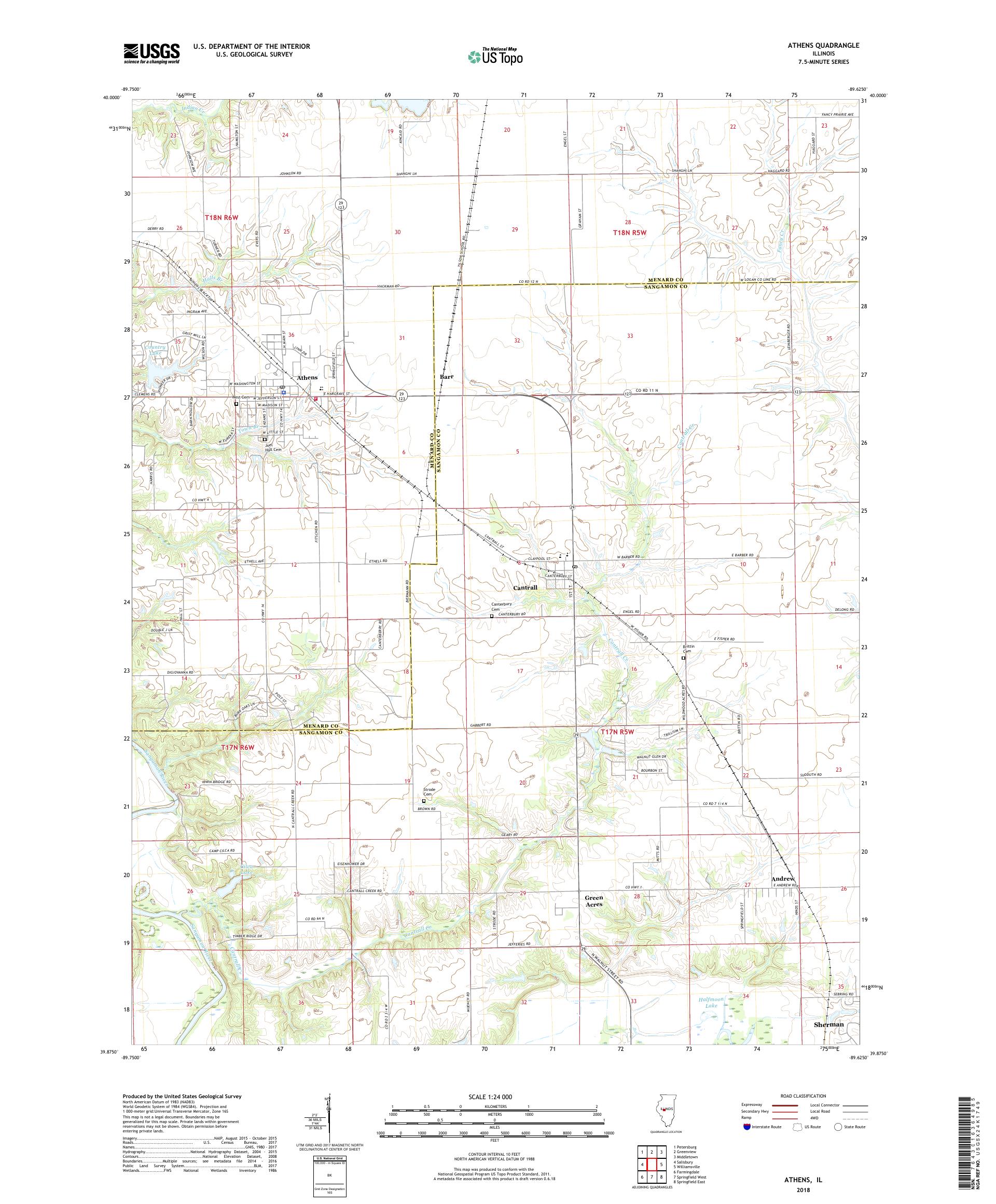 MyTopo Athens, Illinois USGS Quad Topo Map