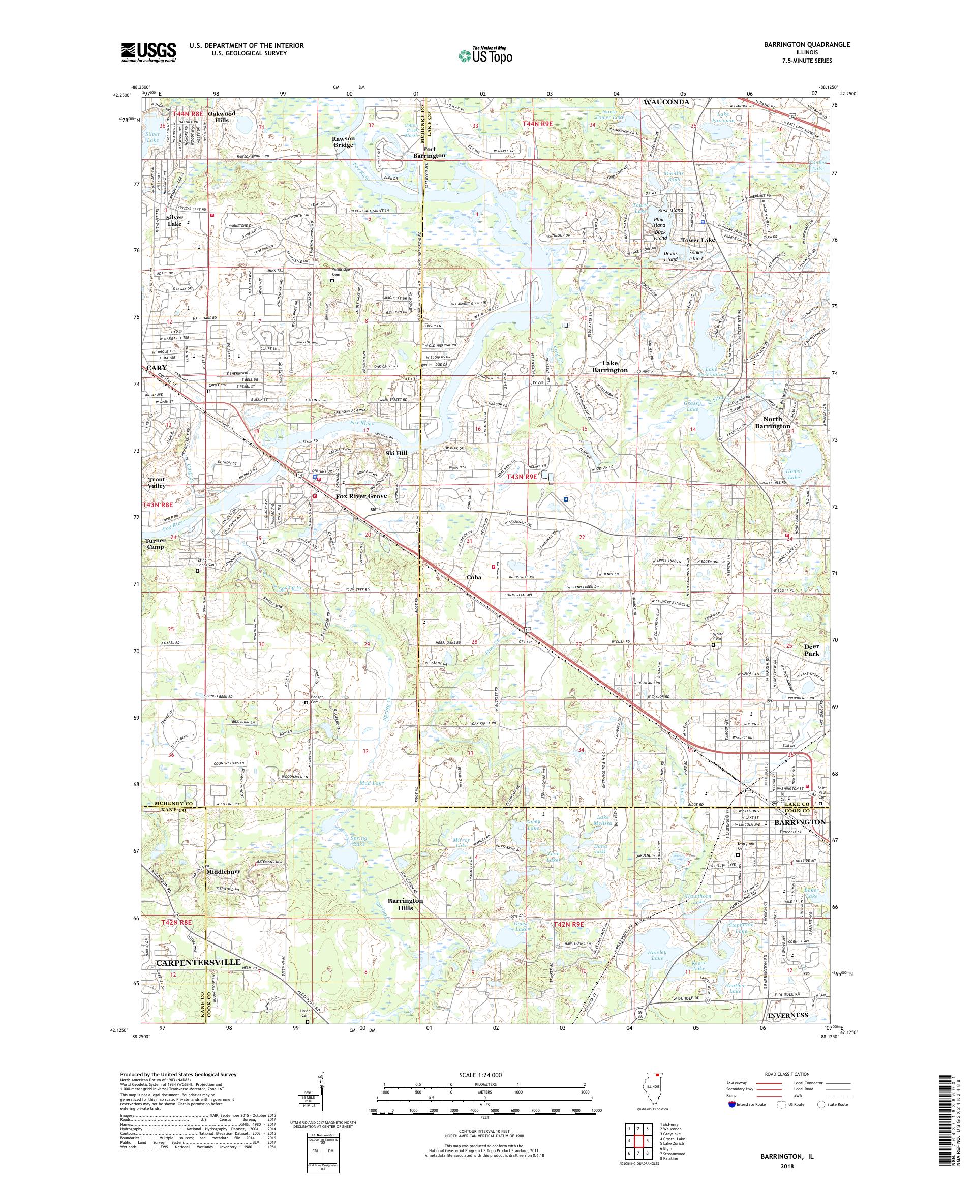 MyTopo Barrington, Illinois USGS Quad Topo Map