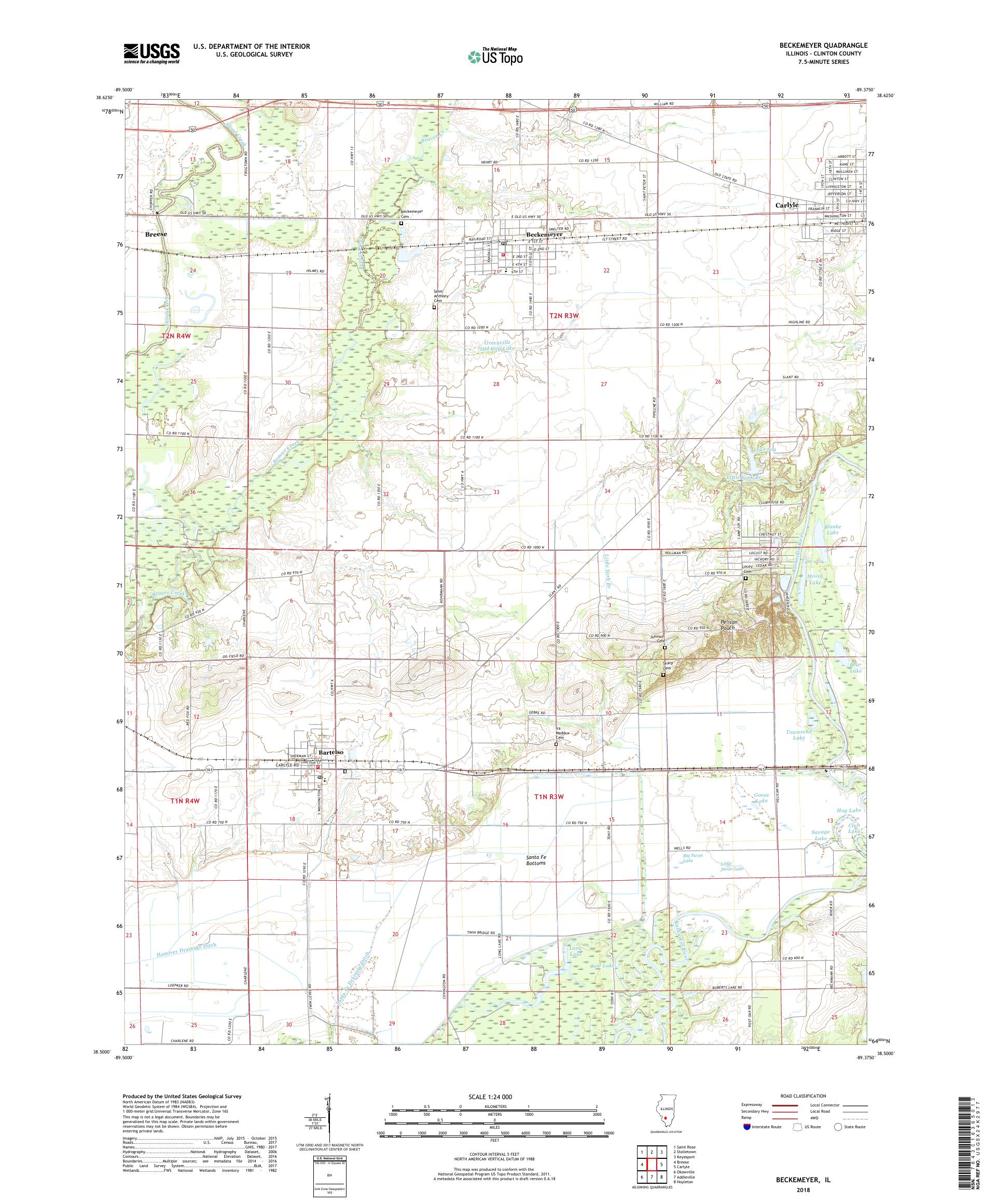 MyTopo Beckemeyer, Illinois USGS Quad Topo Map